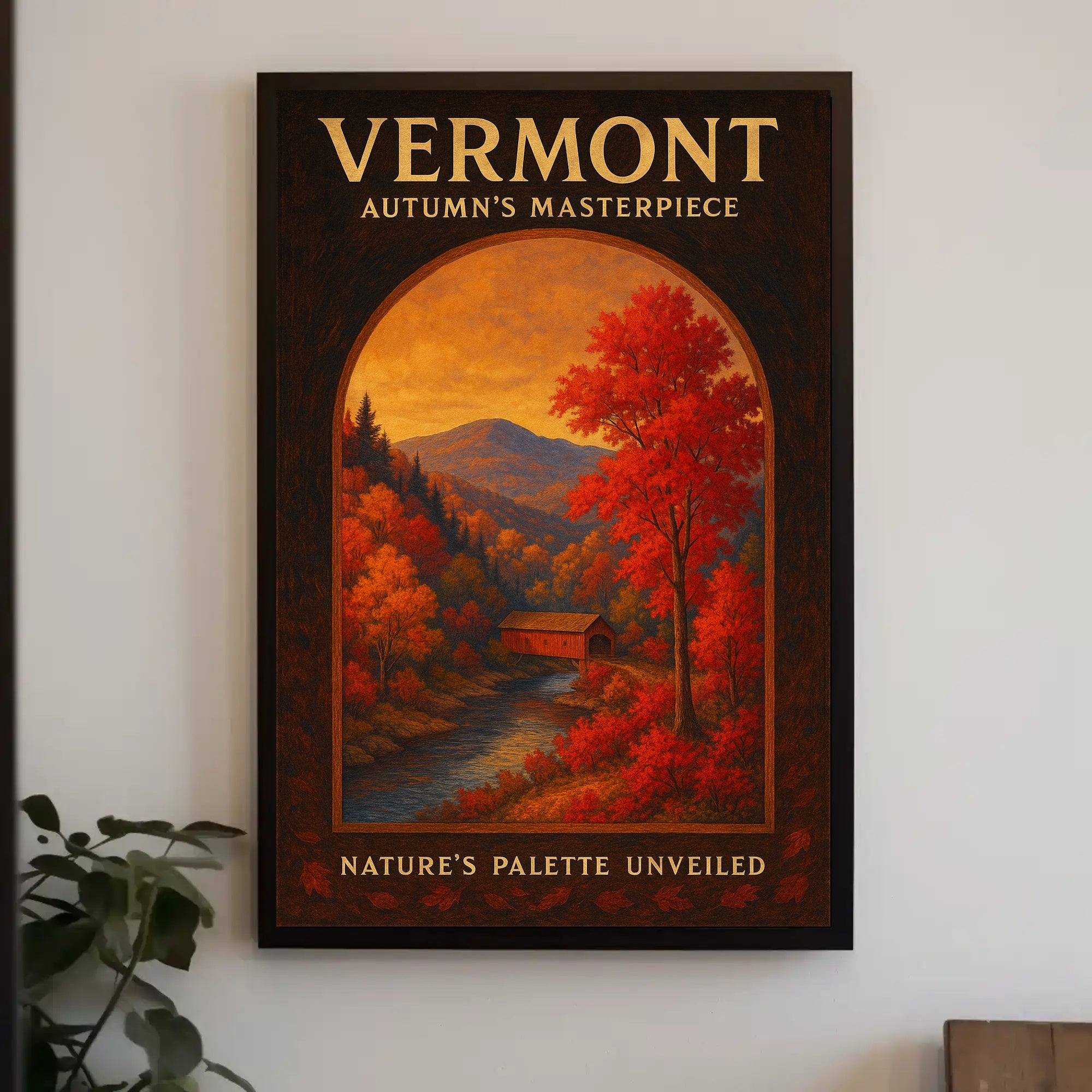 Vermont Autumn Landscape Photorealistic Travel Poster