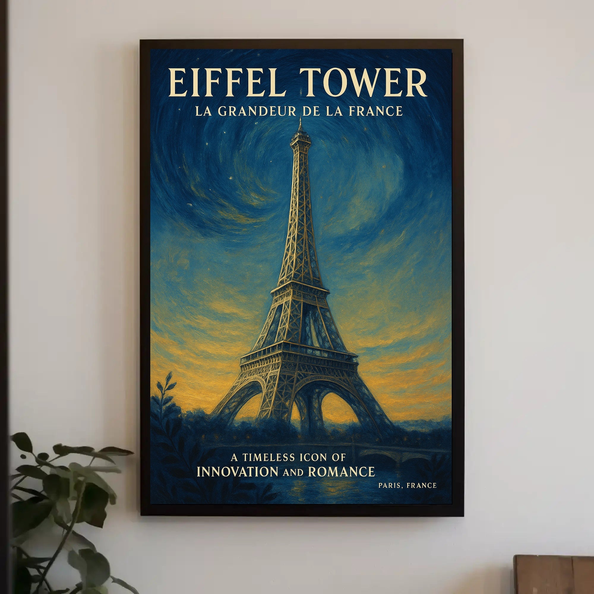 Eiffel Tower Under Starry Sky: Vintage Travel Poster
