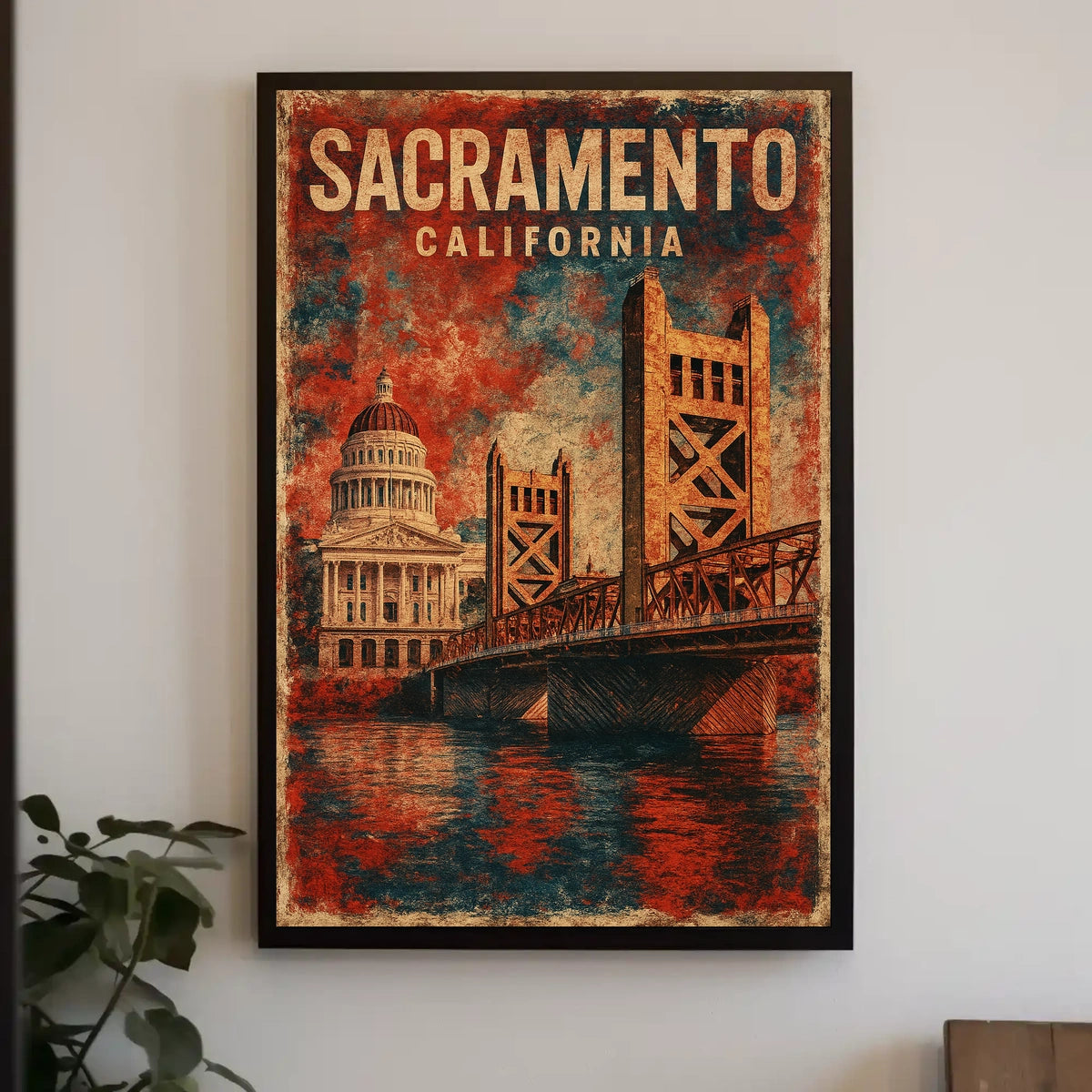 Sacramento Cityscape Vintage Travel Collector Poster