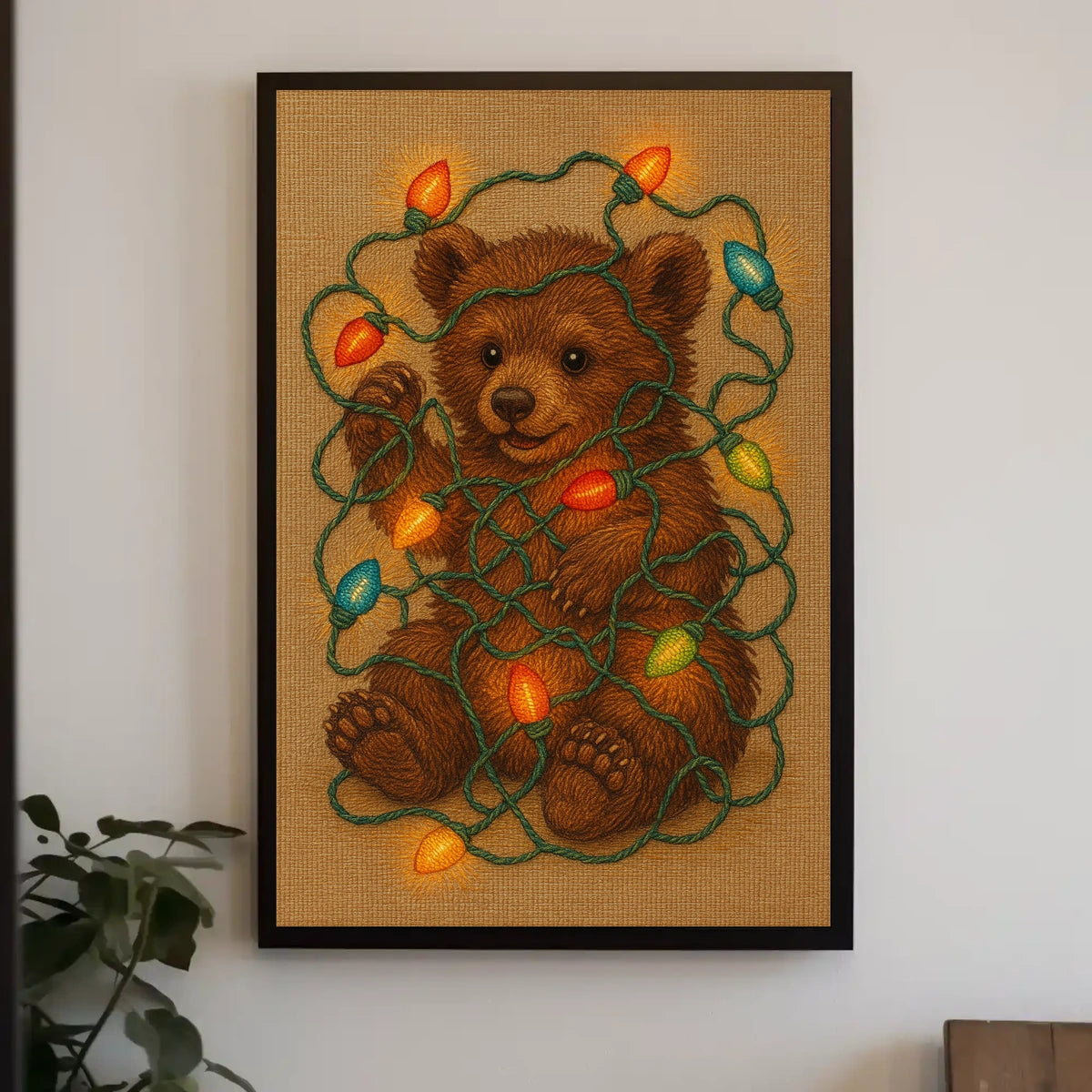 Festive Bear With Holiday Lights Poster