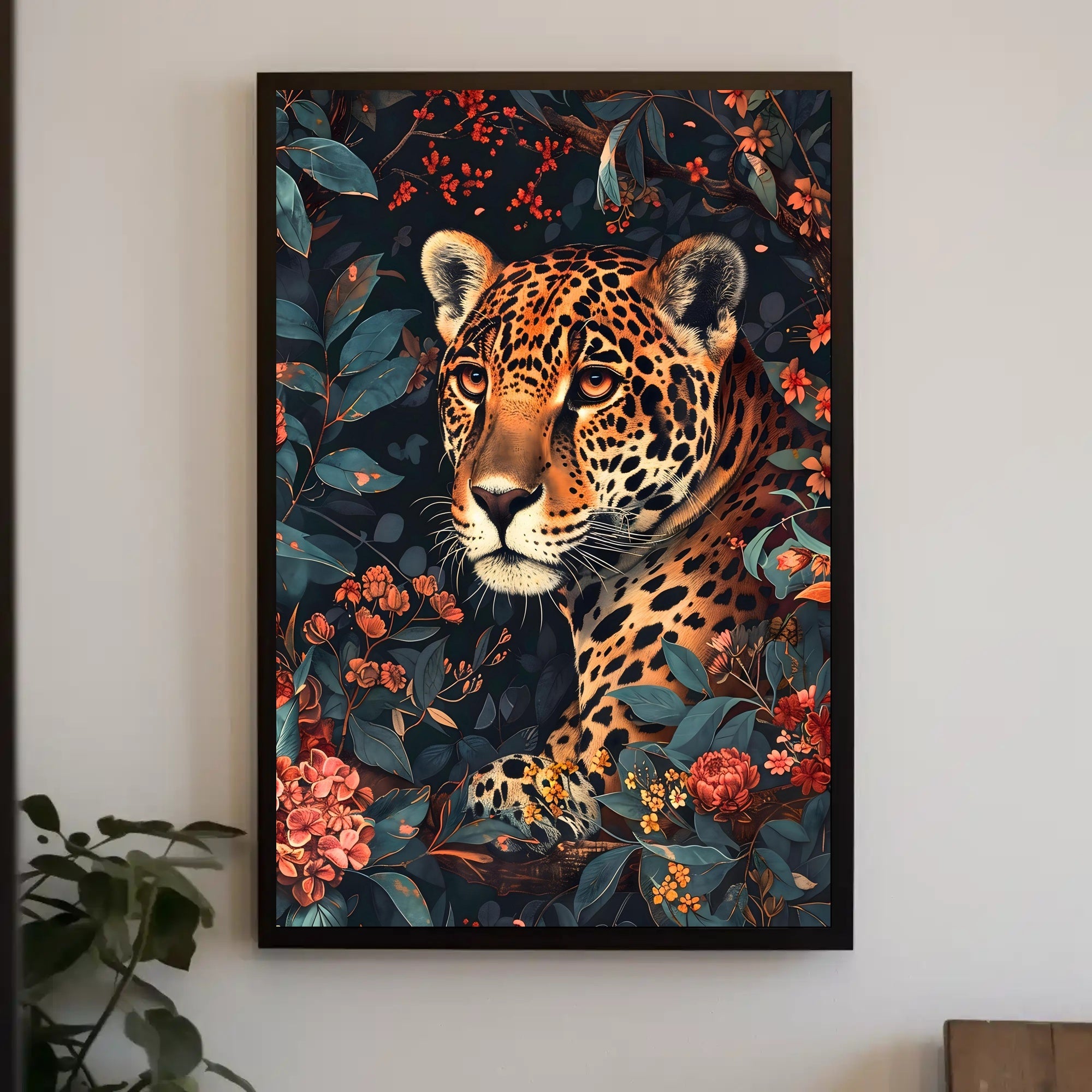 Majestic Jaguar Wall Art in Bloom Print
