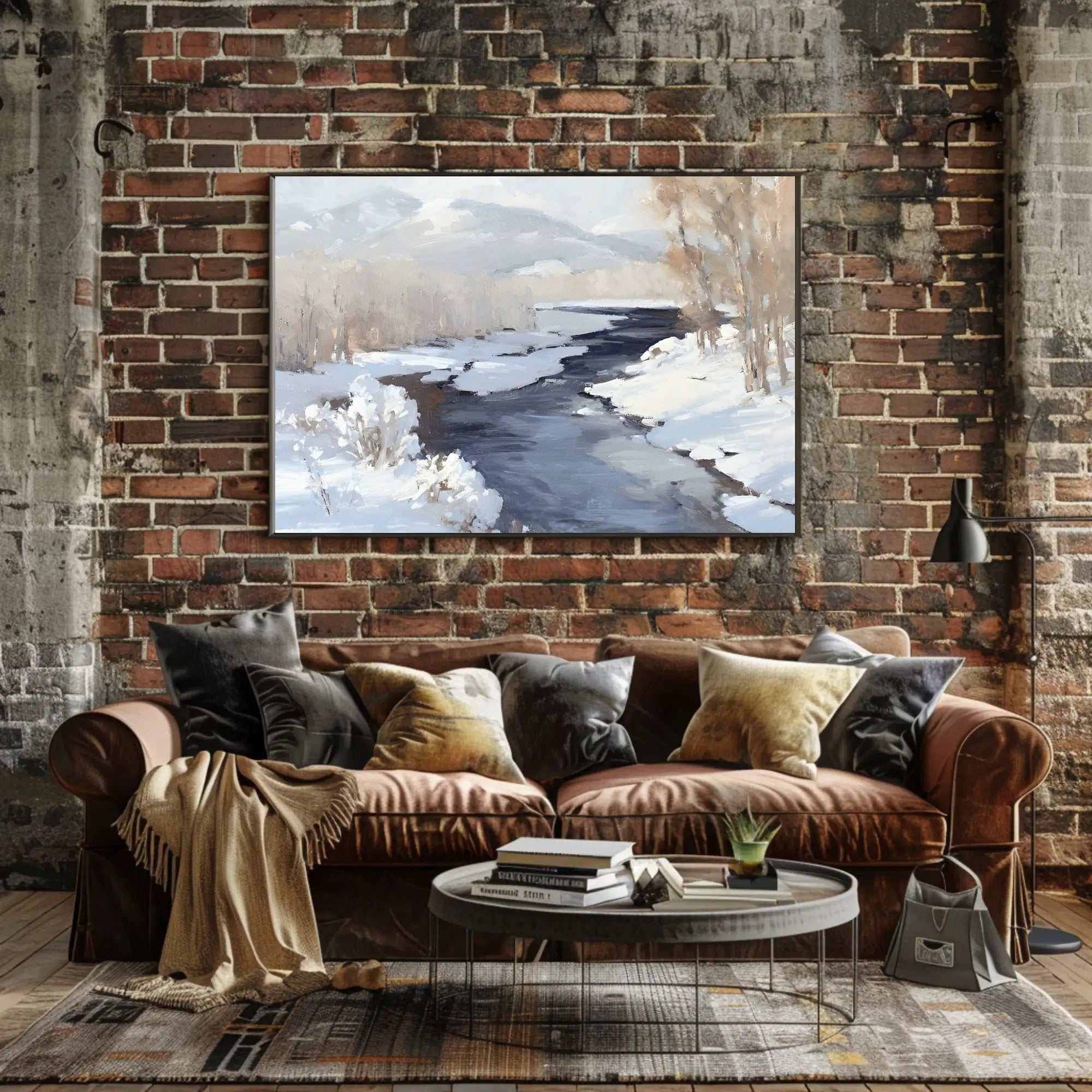 Winter River Landscape Poster