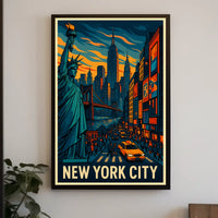New York City Skyline Vibrant Poster Modern Wall Art
