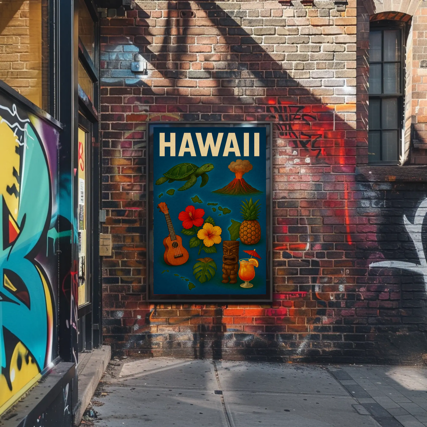 Hawaii Island Symbols Vintage Travel Poster