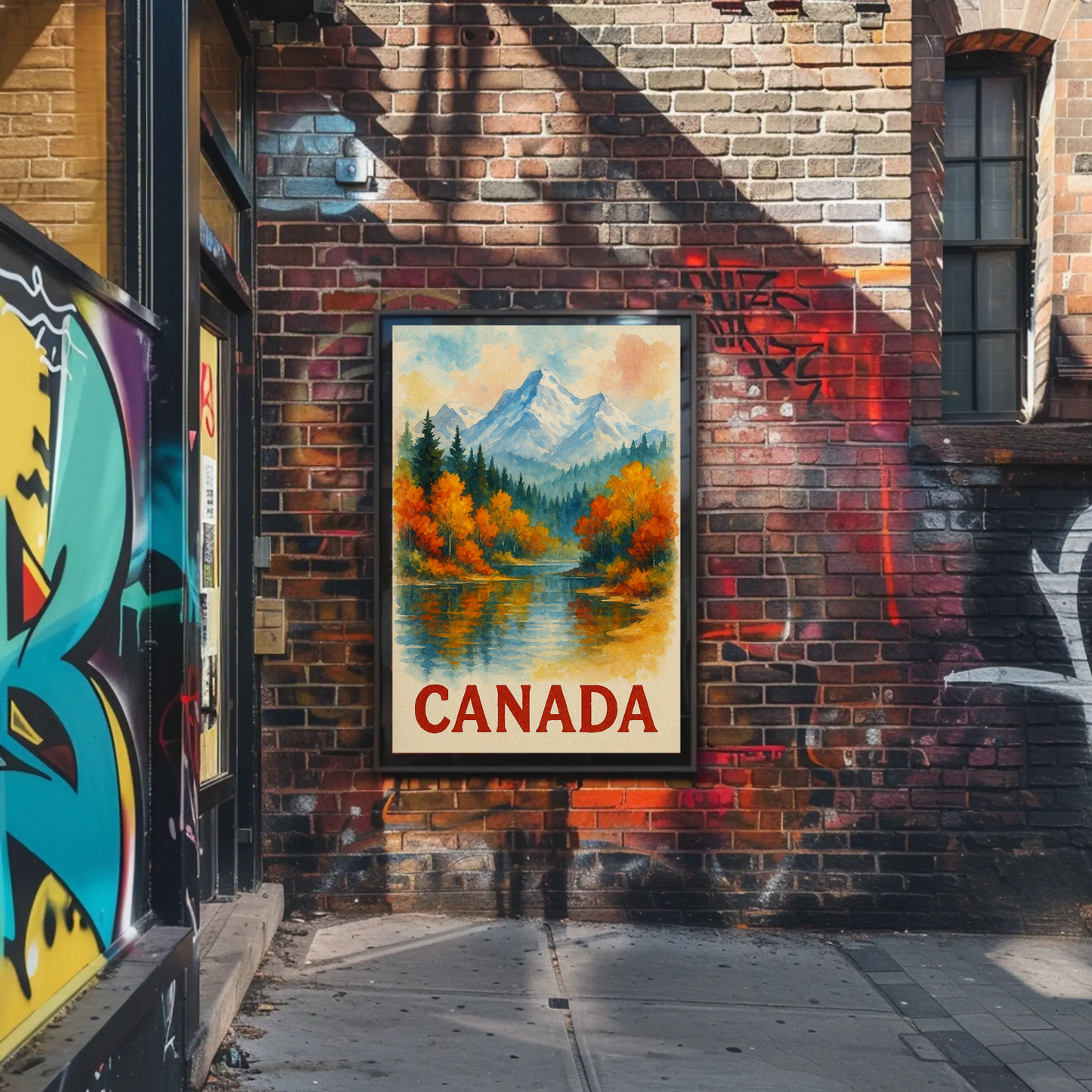Canada Autumn Lake Mountains Travel Poster
