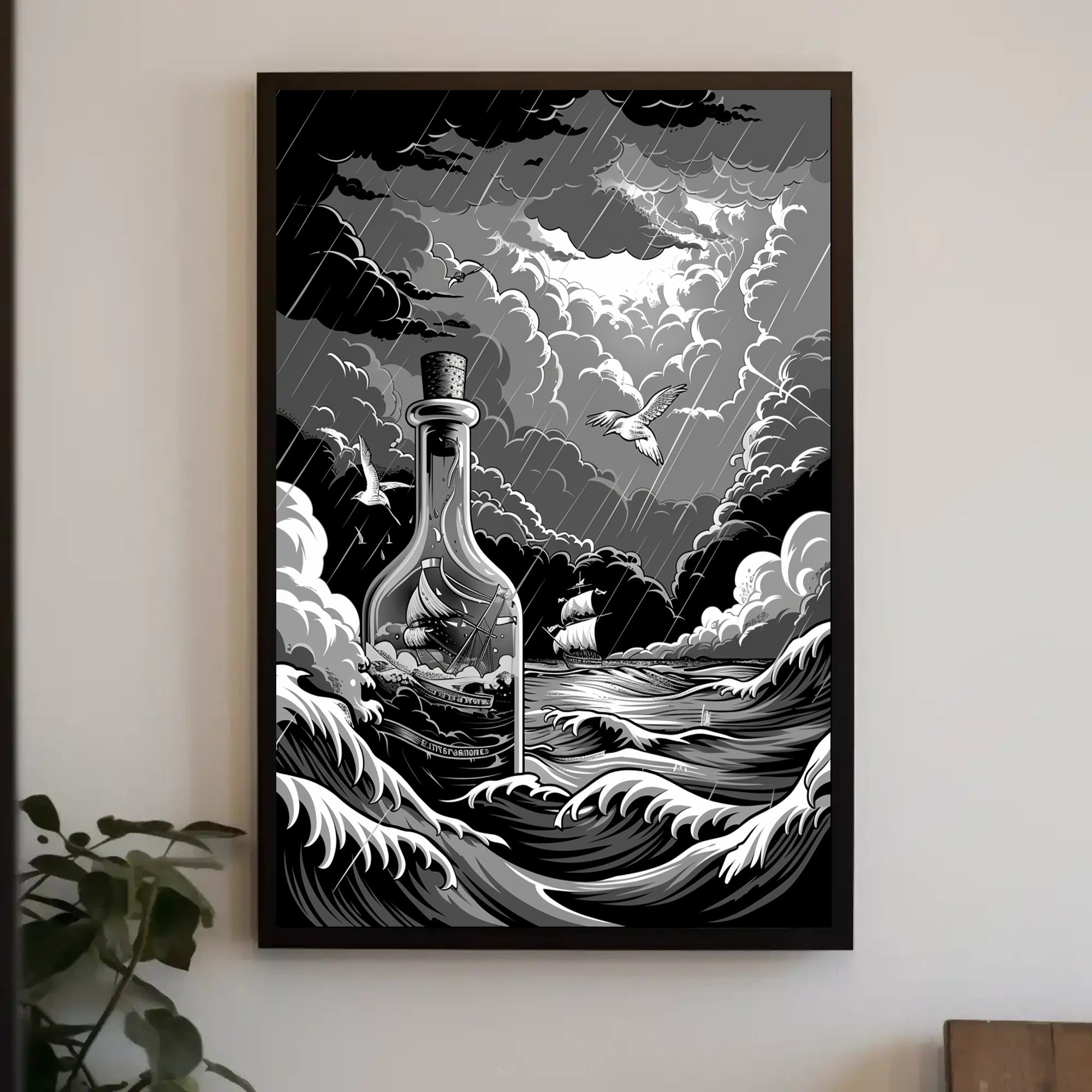 Stormy Seas in a Bottle Art Poster Print for Home Decor PosterGoat