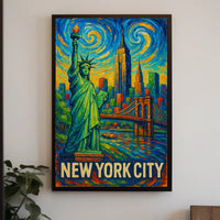 New York City Vibrant Impressionist Poster Vintage Wall Art