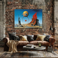 Surreal Desert Fantasy with Tentacled Spheres Art Poster