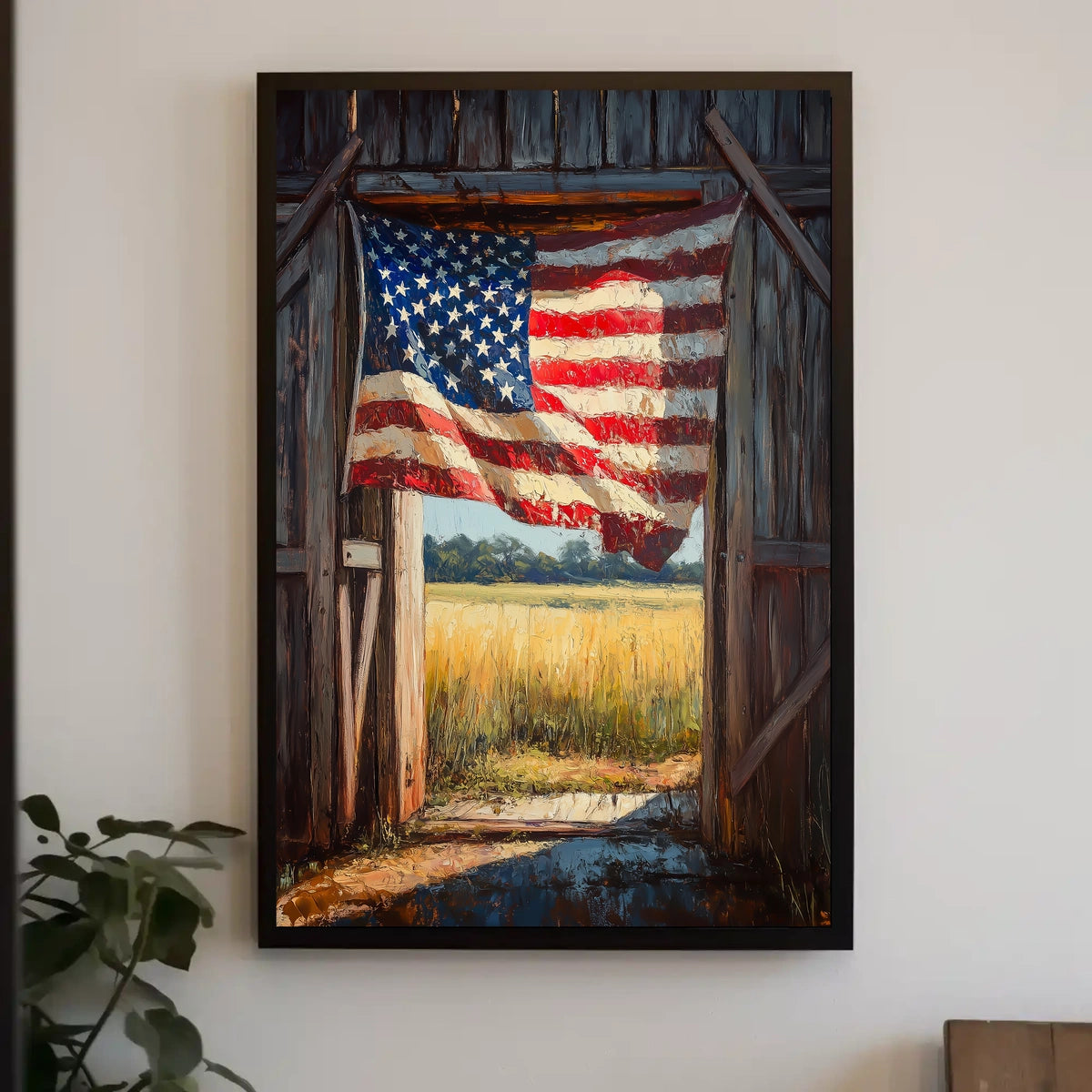 Flag Drape Rustic Barn American Flag Art Farmhouse Poster
