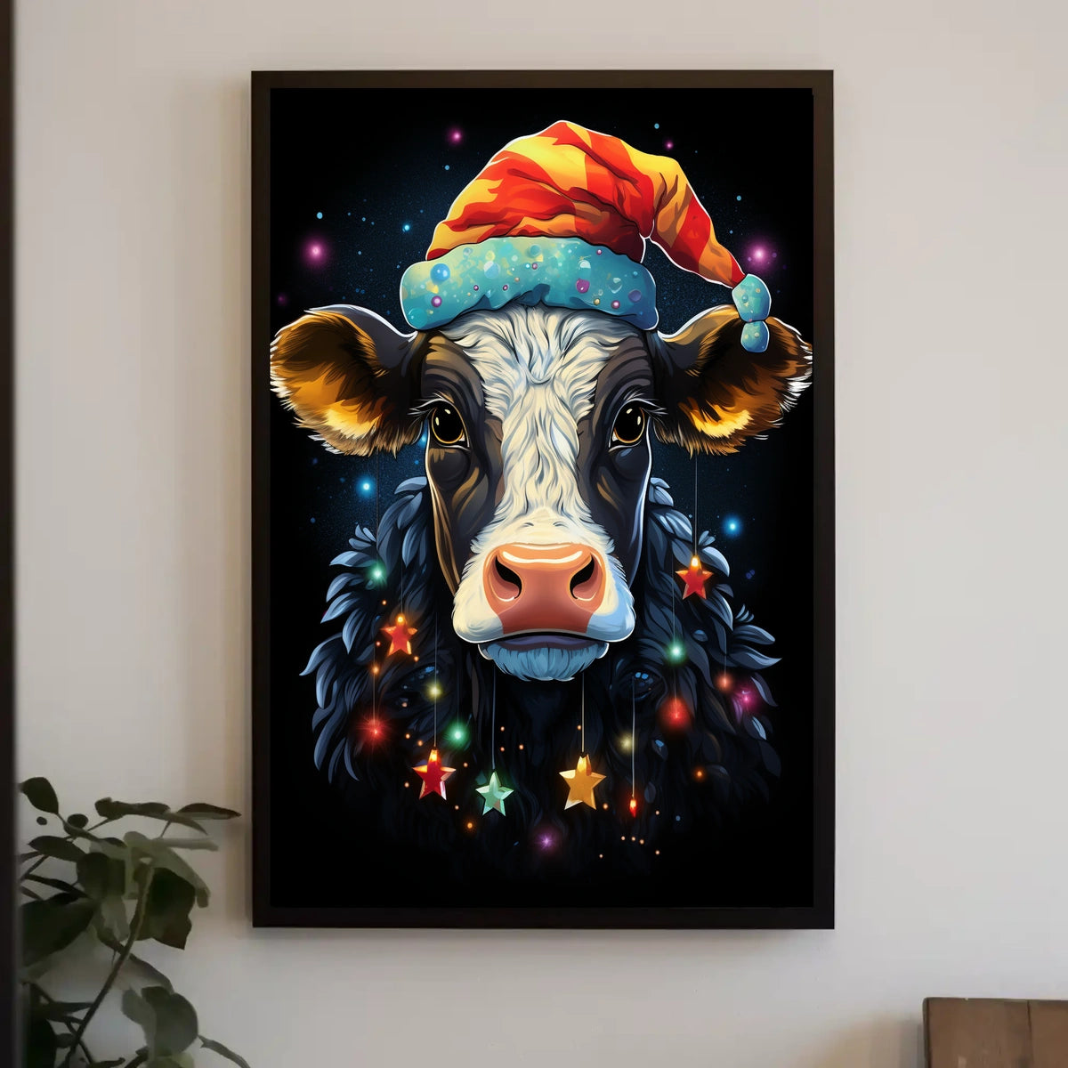 Whimsical Cow Christmas Poster: Festive Holiday Decor