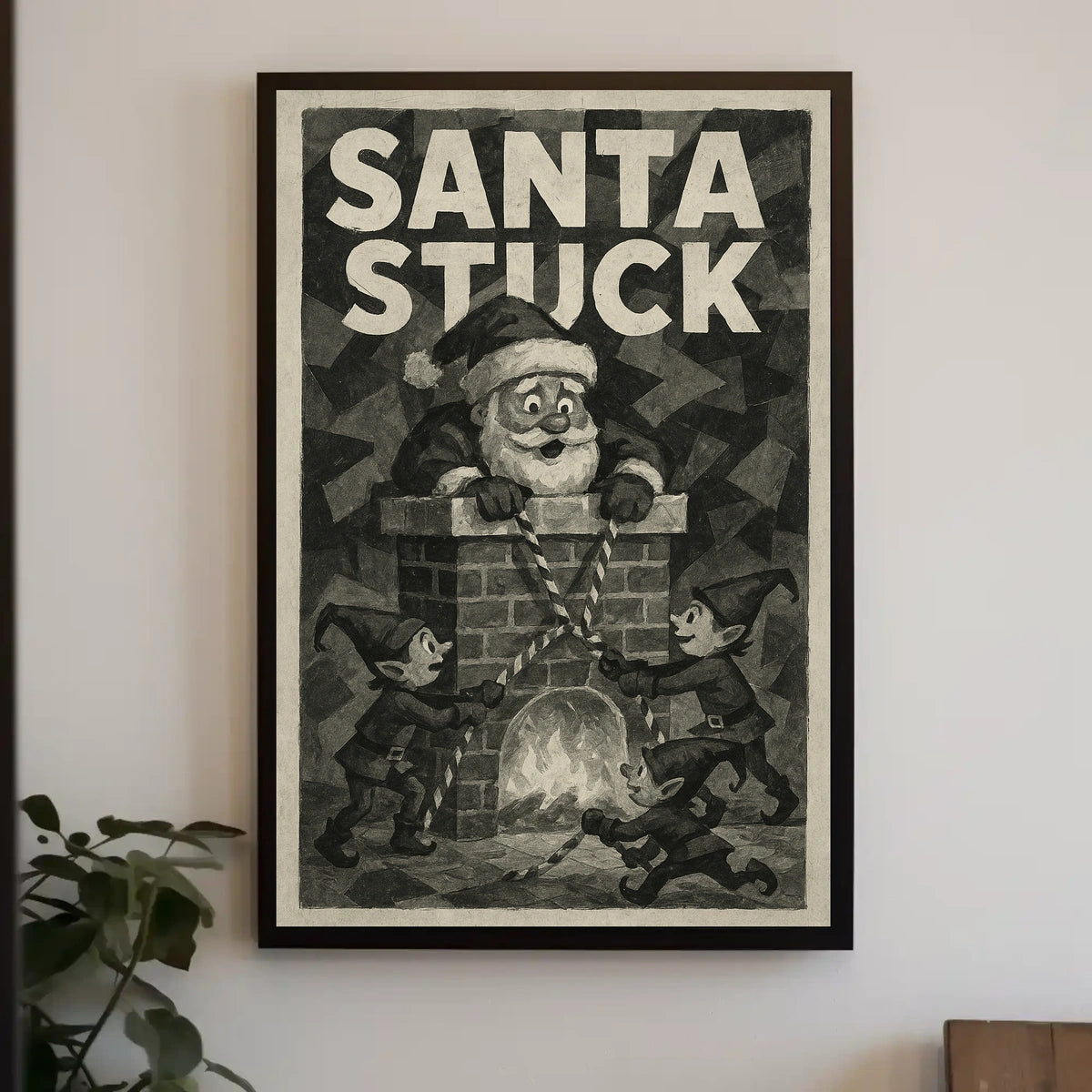 Santa Stuck in Chimney Christmas Pop Culture Poster