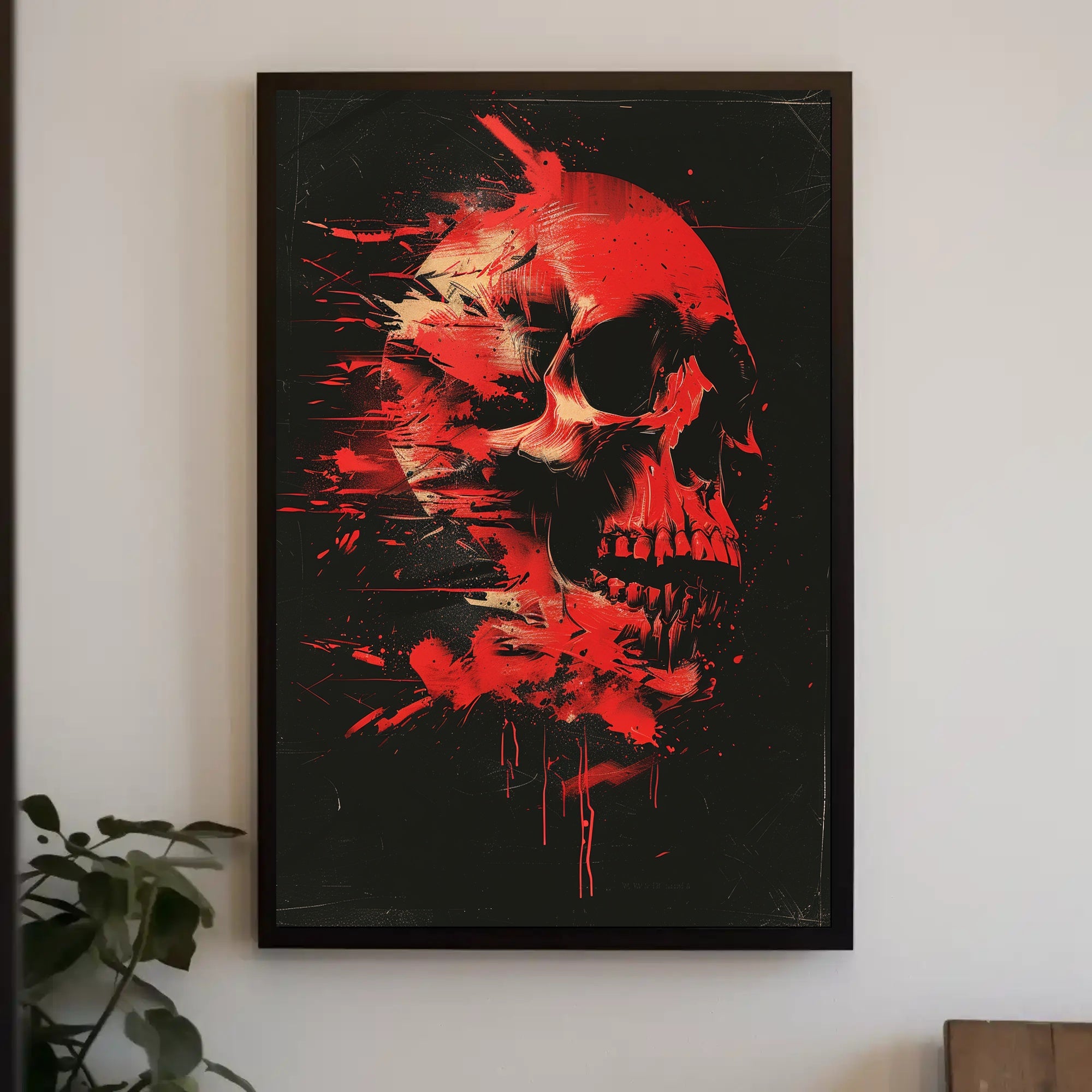 Skull and Red Paint Abstract Artistic Poster PosterGoat