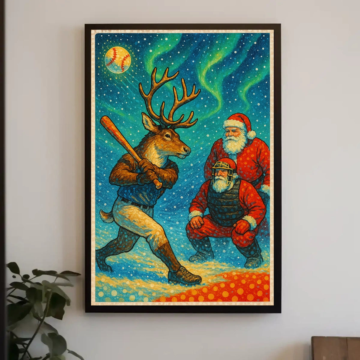 Festive Baseball Christmas Reindeer Fantasy Poster