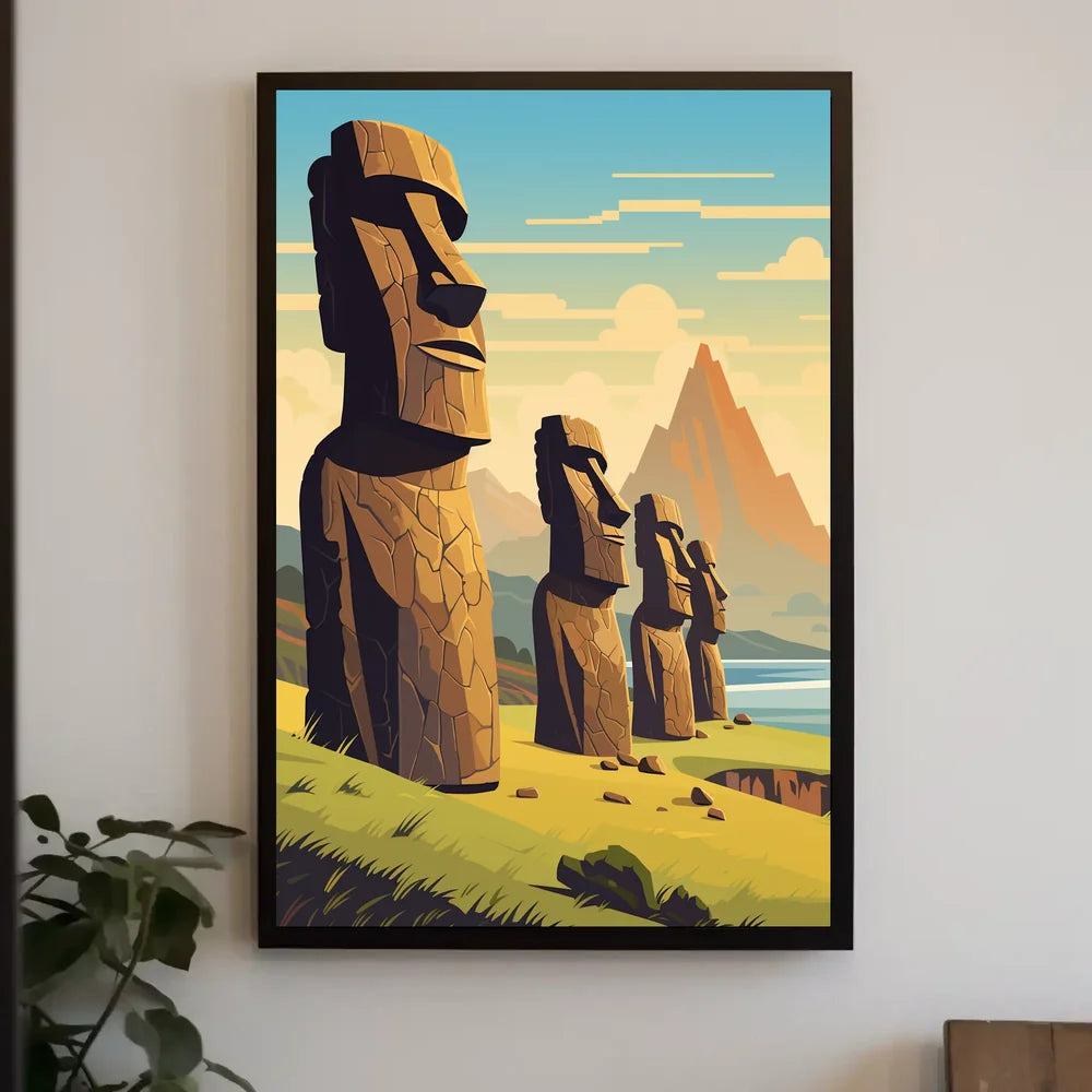 Easter Island Moai Statues Modern Art Poster