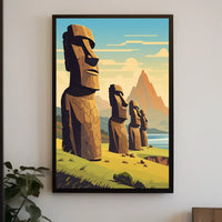 Easter Island Moai Statues Modern Art Poster