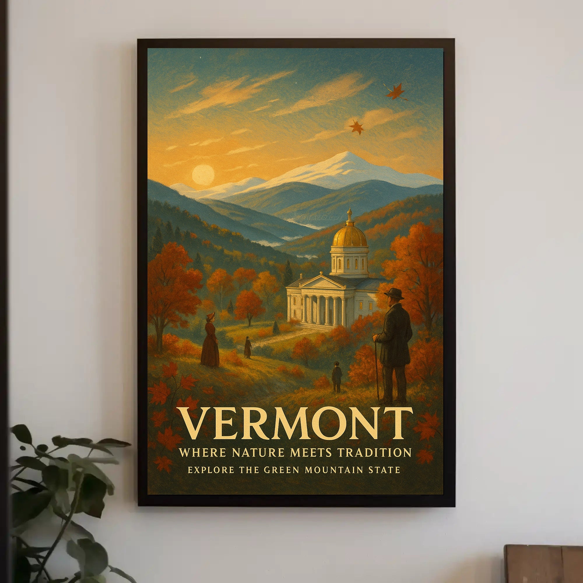 Vermont Travel Poster Vintage Scenic Wall Art
