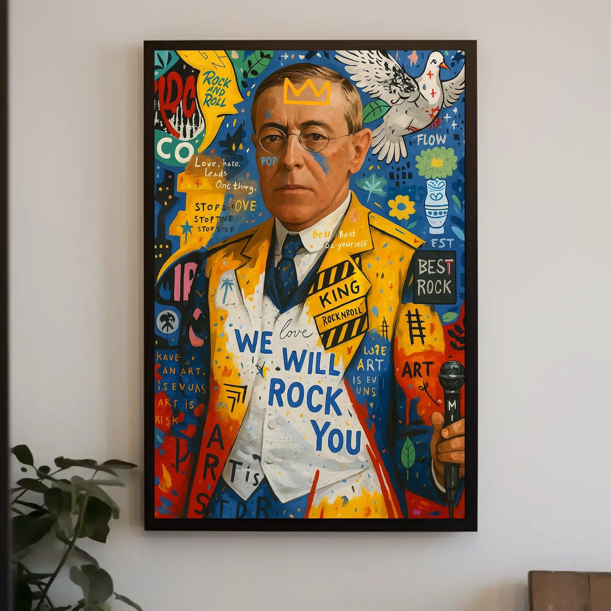 Colorful Artistic Pop Culture Poster with Dynamic Visual Elements