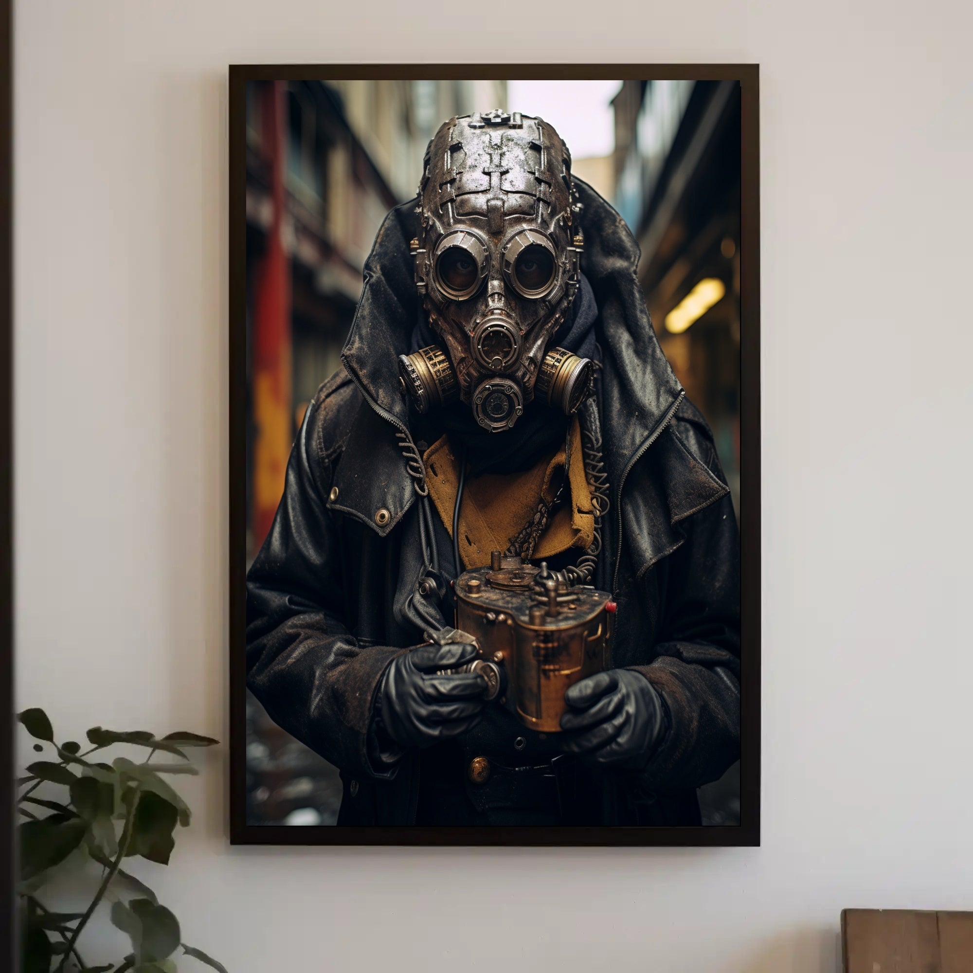 Dystopian Steampunk Survival Poster: Gritty, Mechanical, Urban Atmosphere