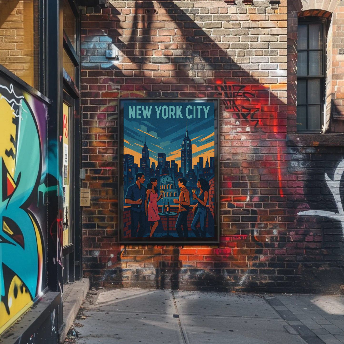 New York Rooftop Party City Skyline View Poster