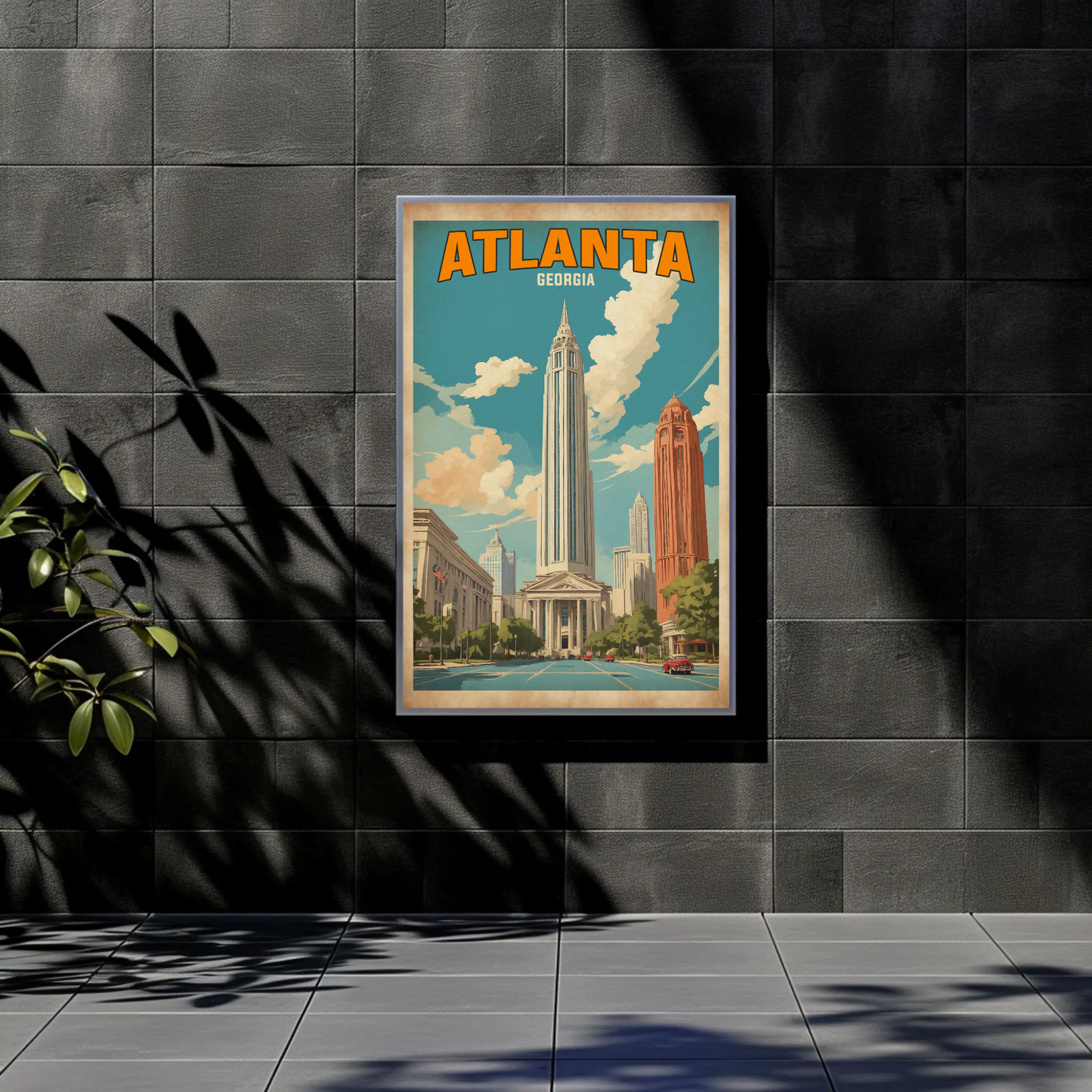Atlanta Georgia Skyscraper Skyline Vintage Travel Poster