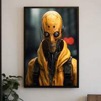 Cybernetic Sentinel In The Rain Poster PosterGoat