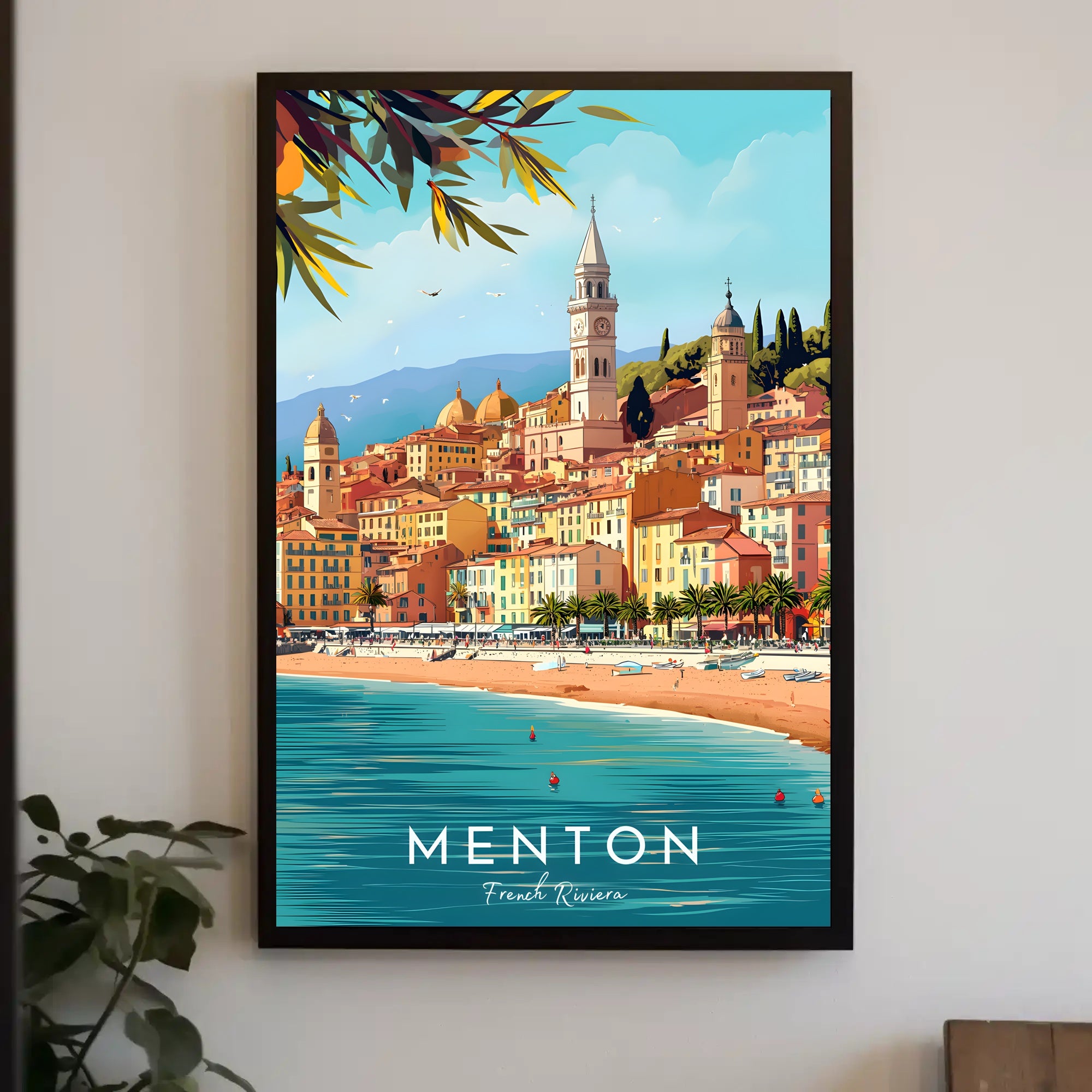 Menton Coastal Town Vibrant Travel Poster