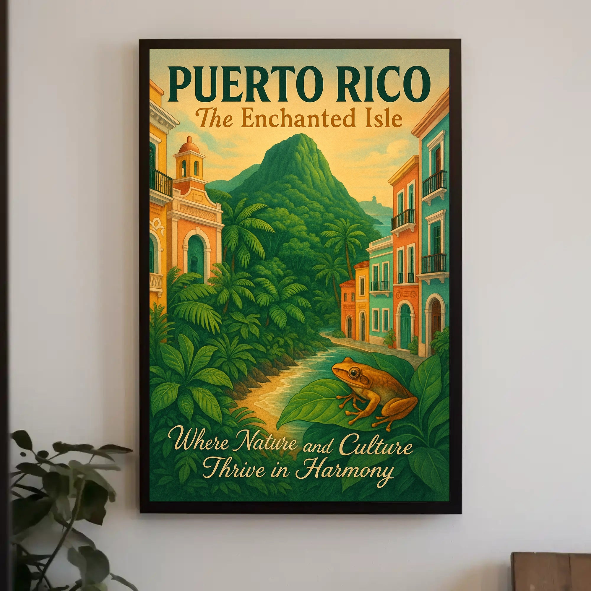 Puerto Rico Vintage Travel Poster: The Enchanted Isle