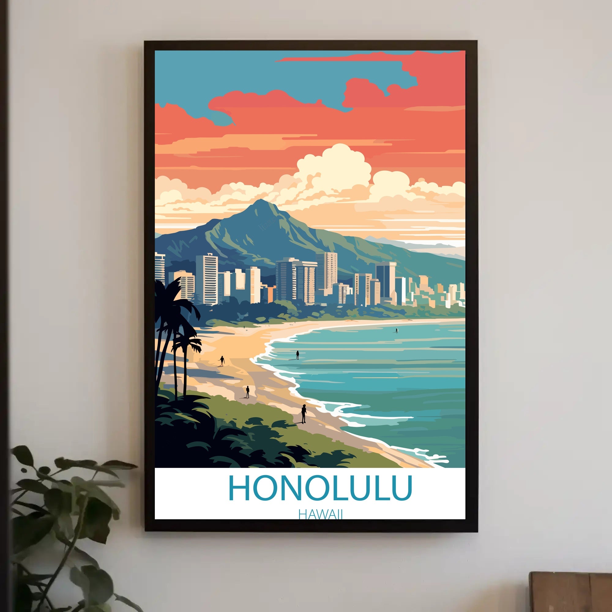 Honolulu Coastal Cityscape Art: Urban or Cityscape Poster