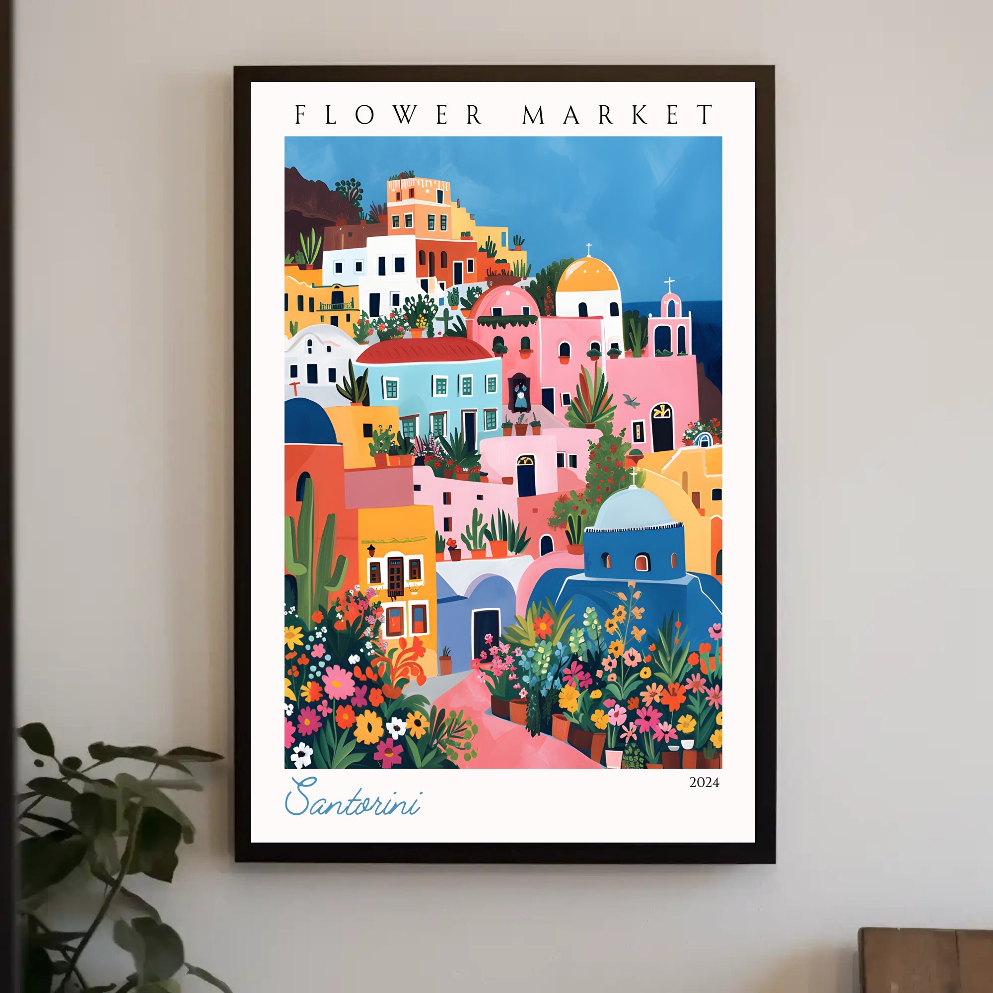 Santorini Flower Market 2024 Poster PosterGoat