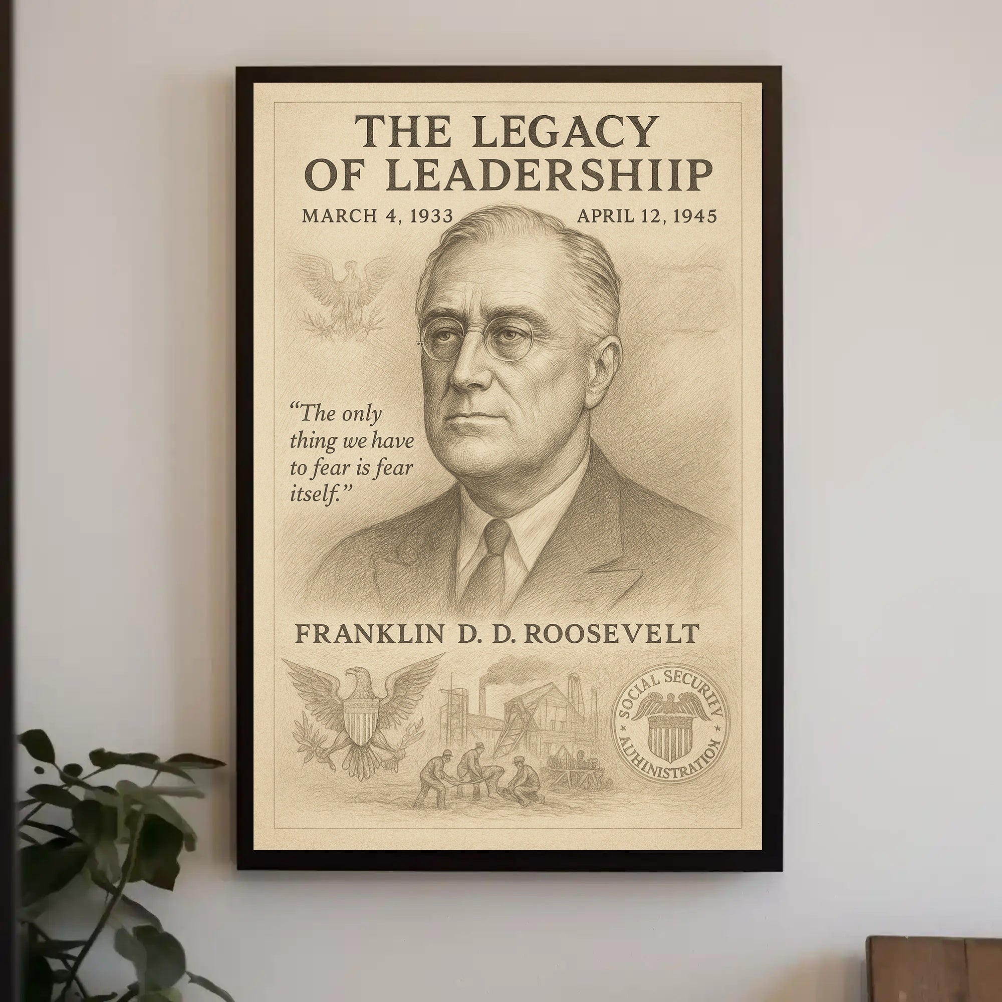 Franklin D Roosevelt 32nd President Sketch Poster Art Print PosterGoat
