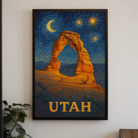 Delicate Arch Under Starry Night in National Park Poster