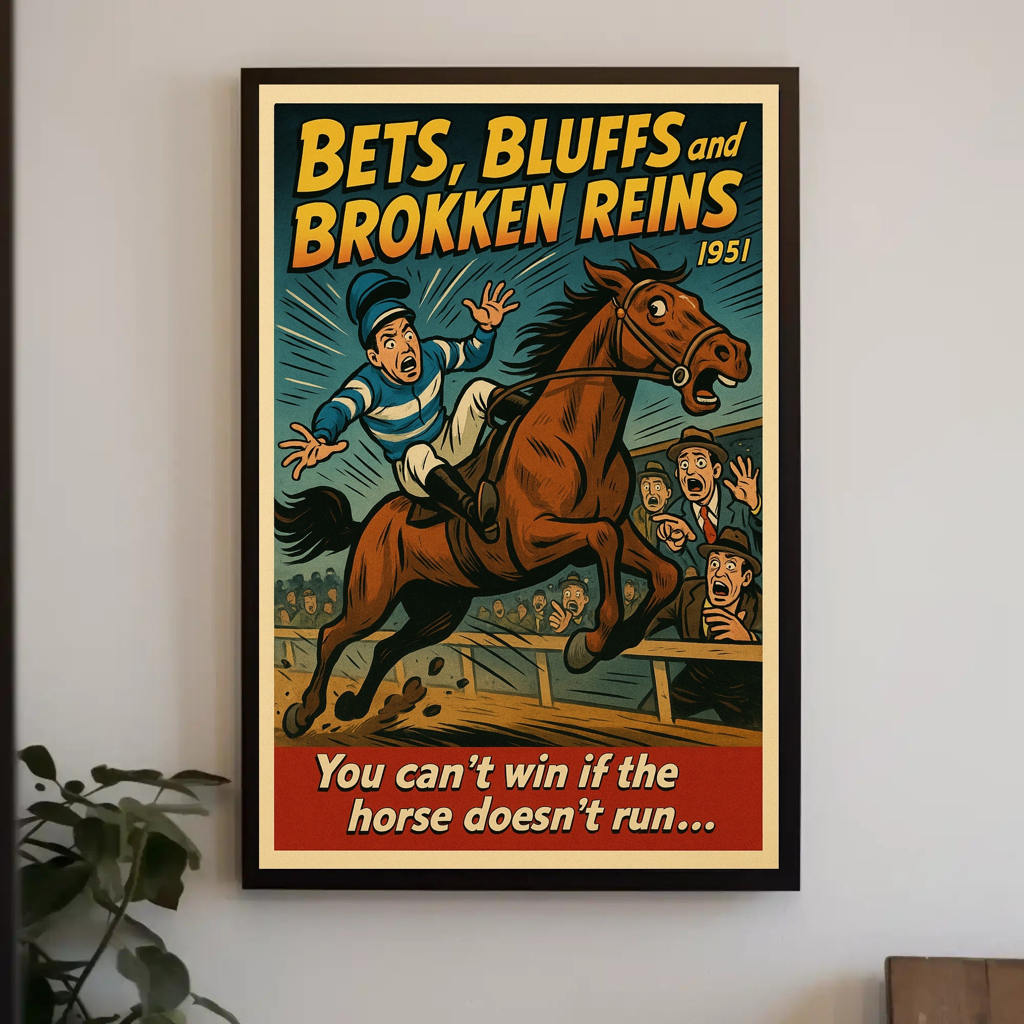Dramatic Horse Race Scene Mid-Century Sports Poster