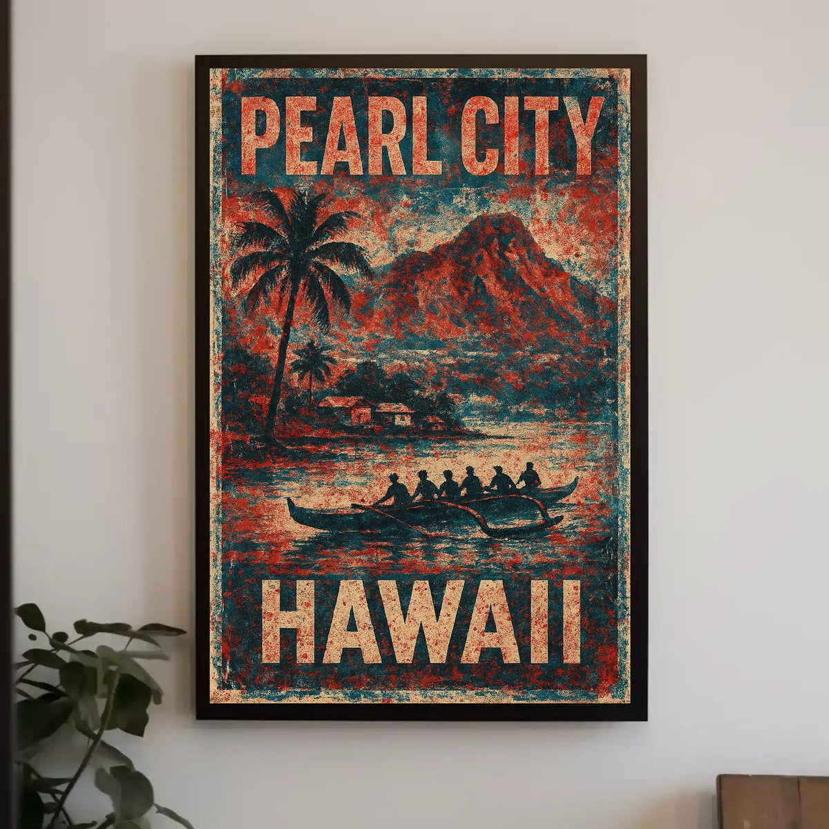 Pearl City Hawaii Nostalgic Cultural Heritage Travel Landscape Watercolor Vintage Retro Poster