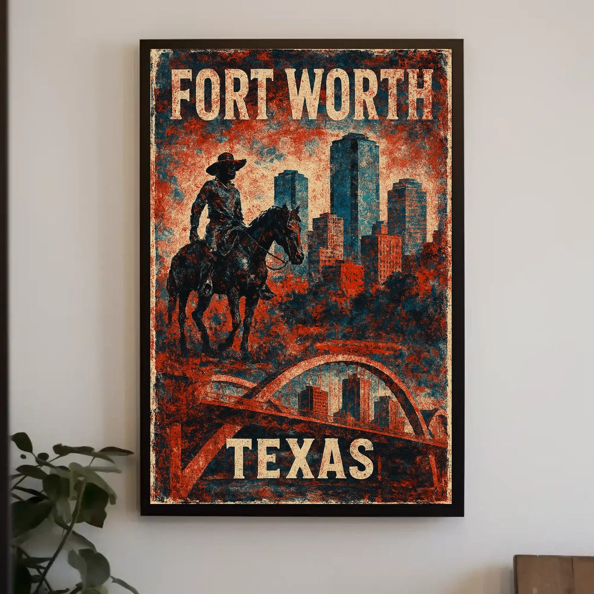 Fort Worth Texas Scenic Vintage Cityscape Travel Souvenir Home Office Decor Poster