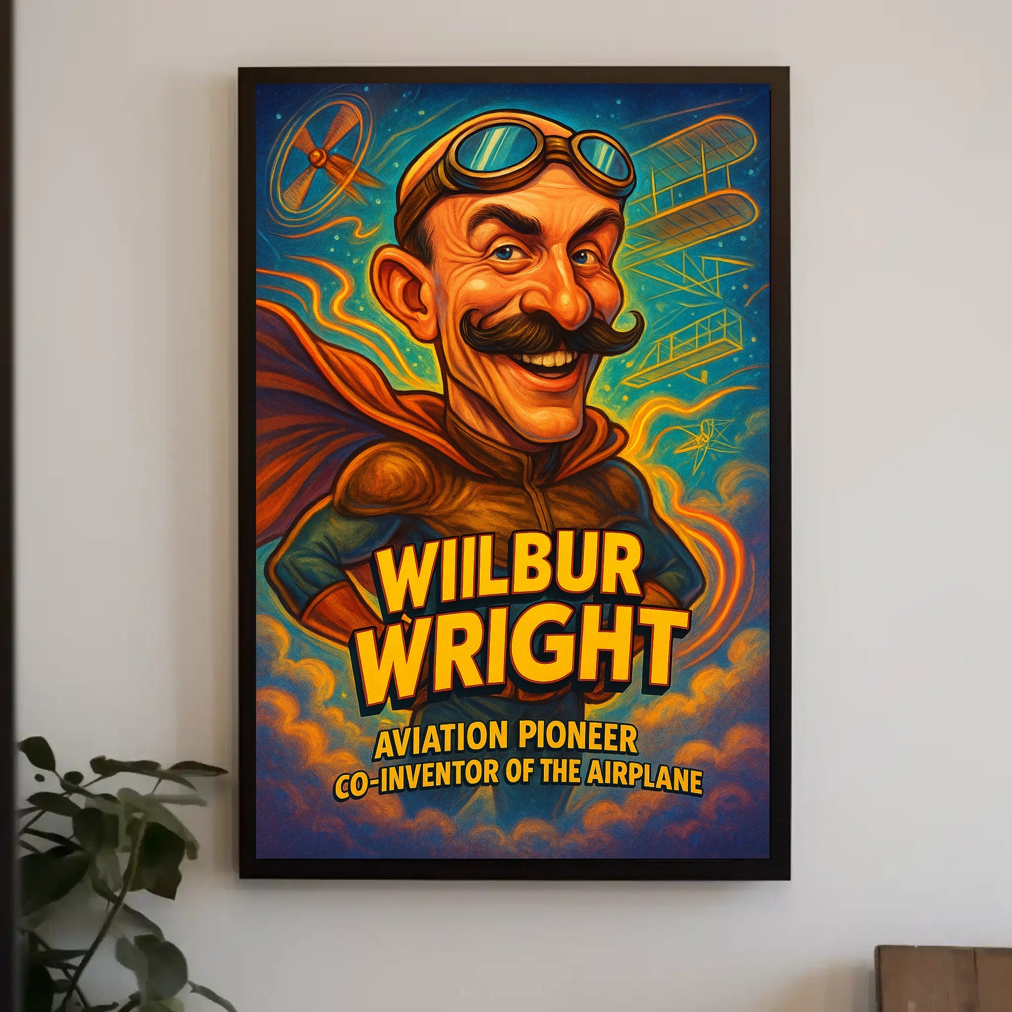 Wilbur Wright Aviation Pioneer Caricature Historical Poster
