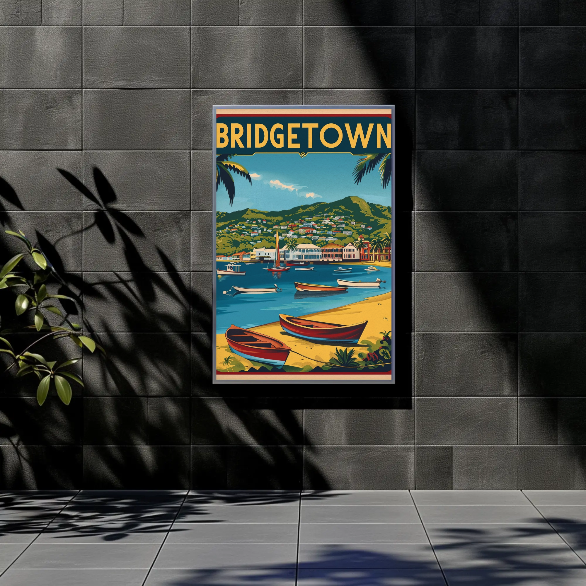 Bridgetown Barbados Caribbean Coastline Vintage Travel Poster