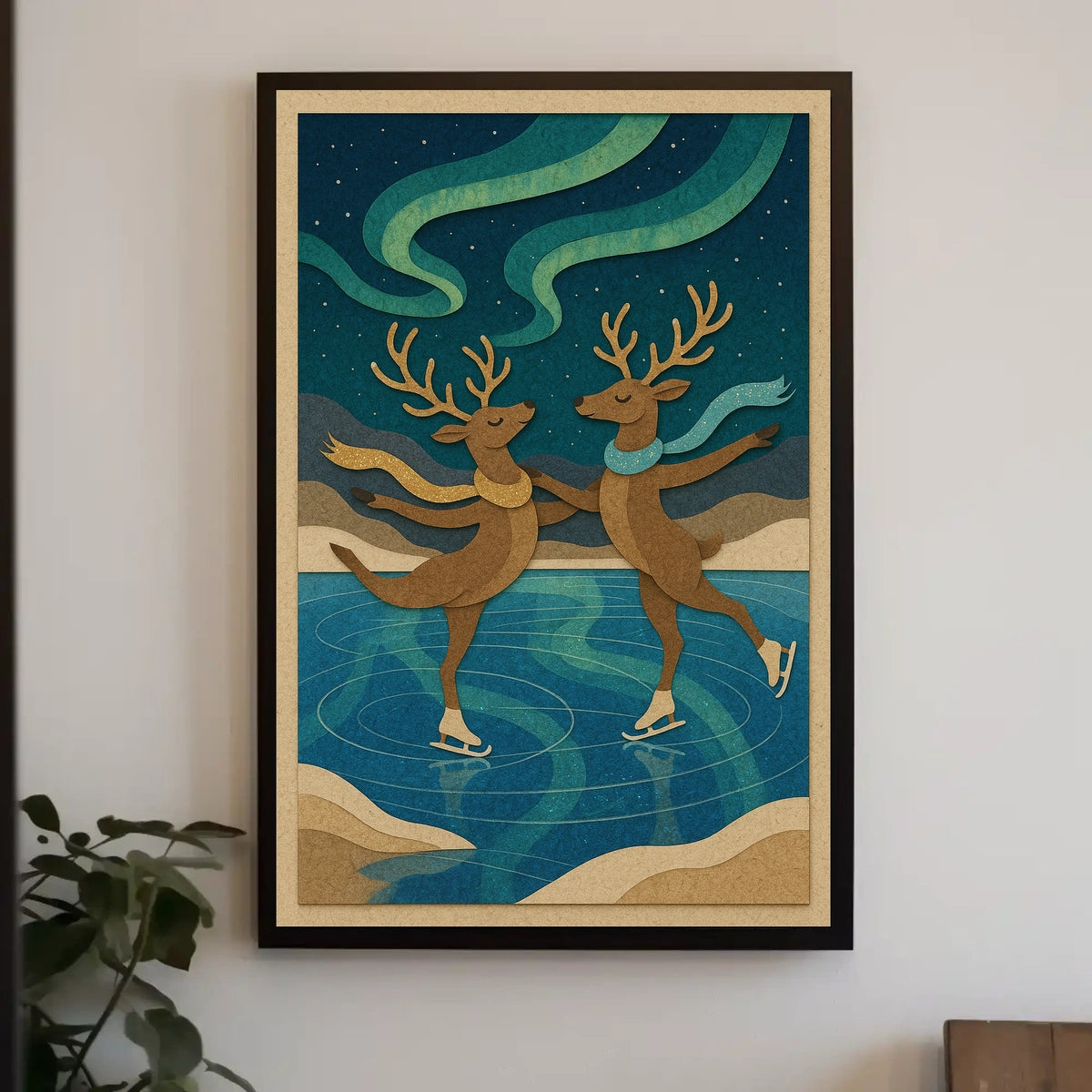 Whimsical Reindeer Ice Skating Fantasy or Mythology Poster