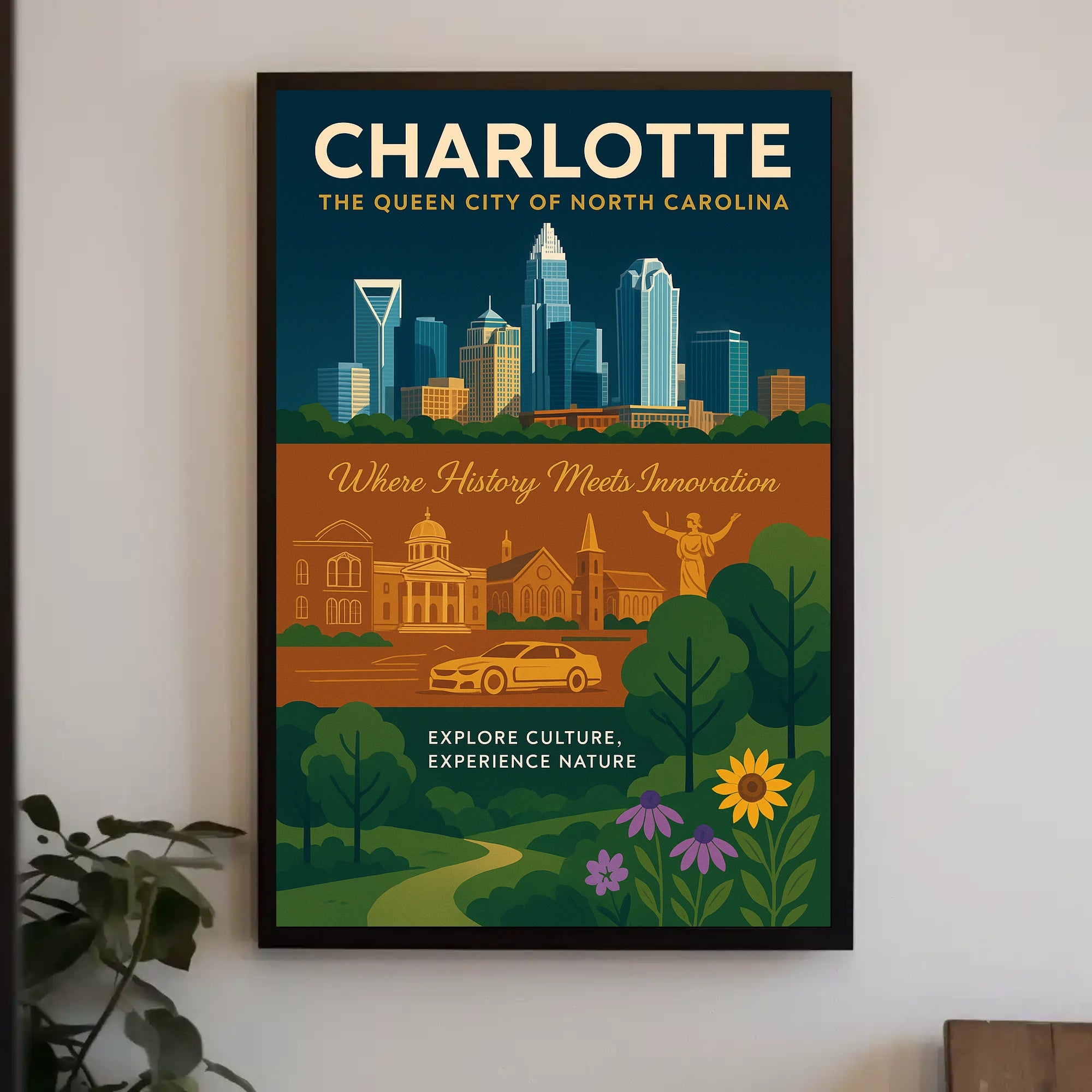 Charlotte's Skyline and Heritage Urban or Cityscape Poster PosterGoat