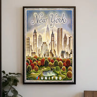 New York City Whimsical Skyline Poster Vintage Wall Decor