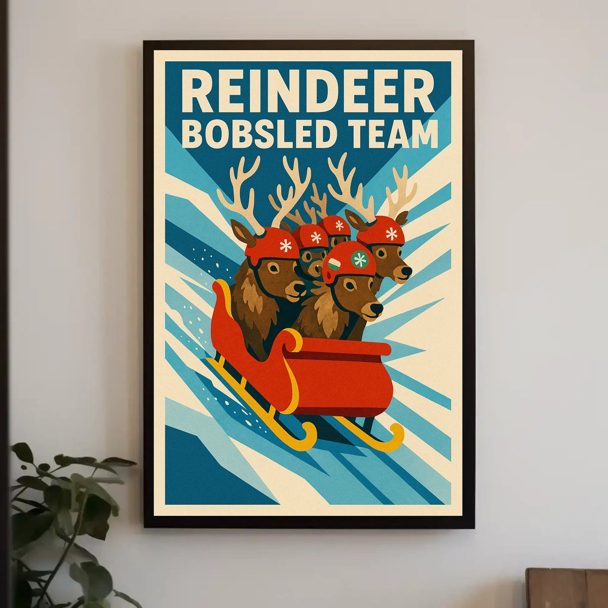 Reindeer Bobsled Team Poster