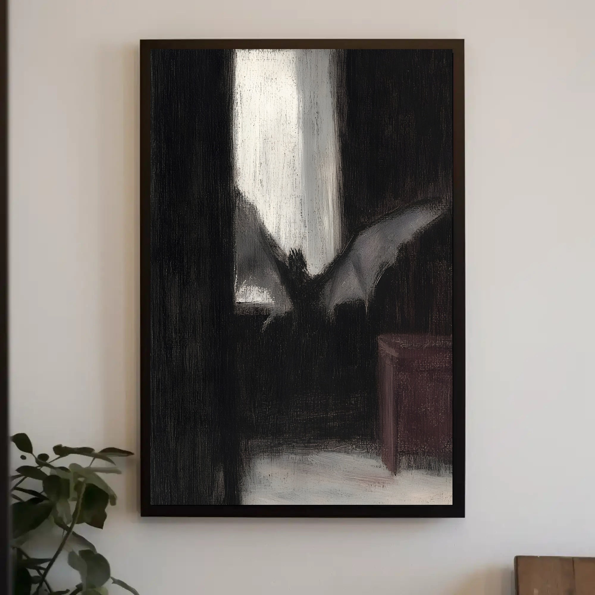 Dark Bat Window: Eerie Gothic Artistic Poster PosterGoat