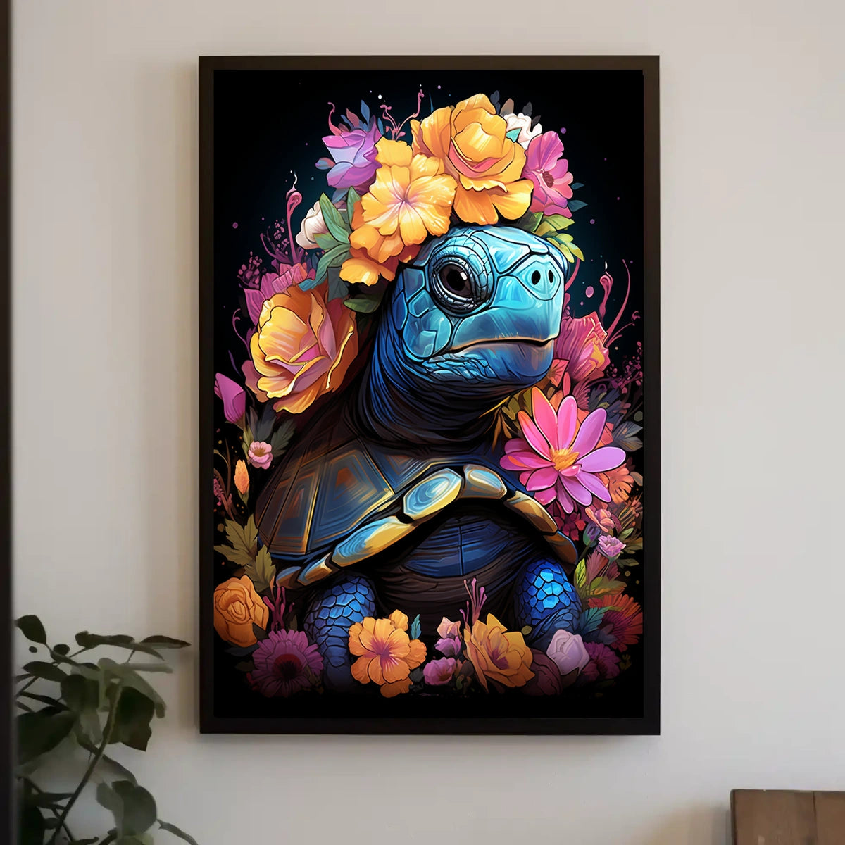 Floral Majesty Turtle Crown Whimsical Digital Lovers Poster