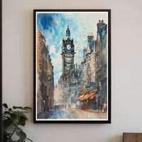 Urban Clock Tower Scene Poster PosterGoat