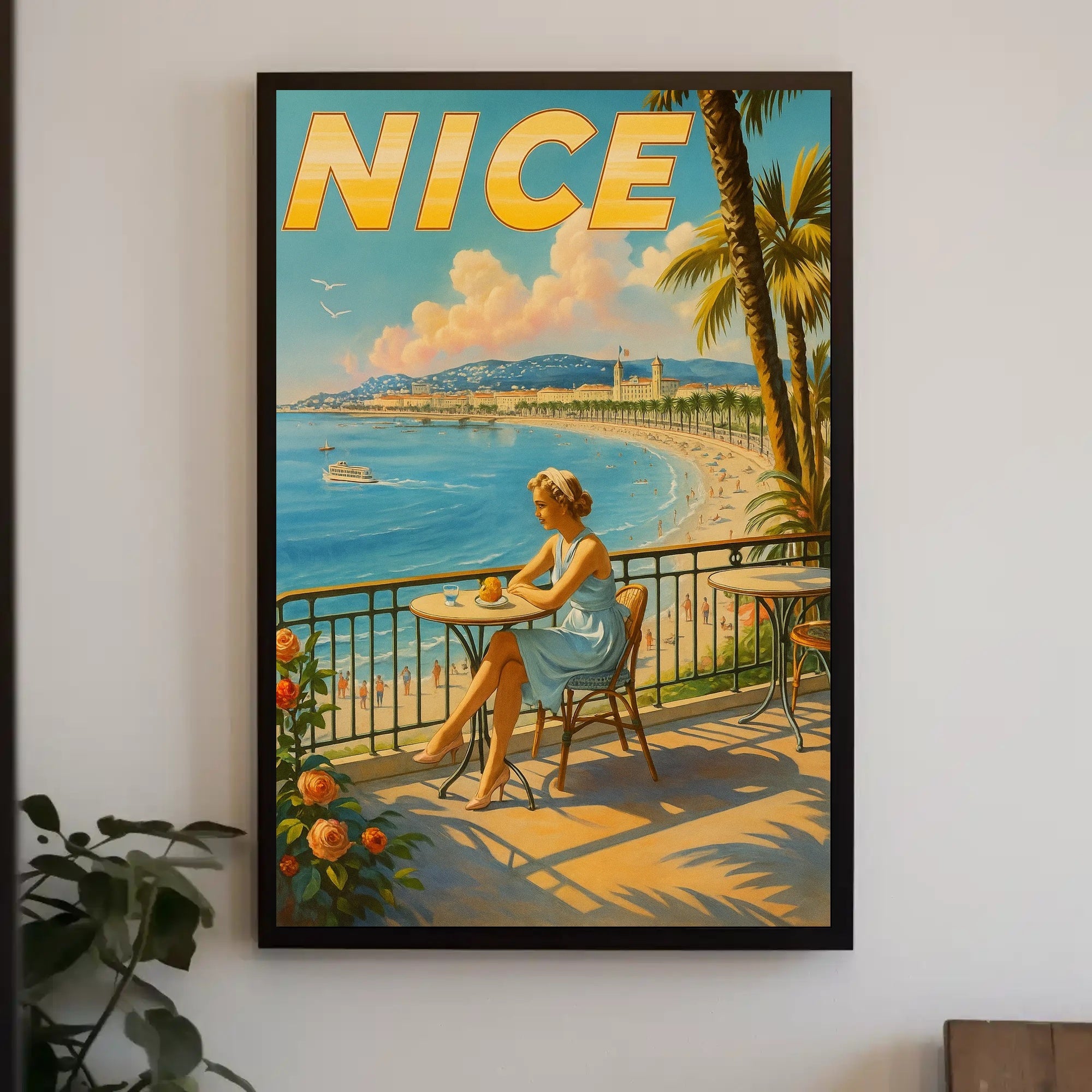 Vintage Nice France Coastal Travel Poster