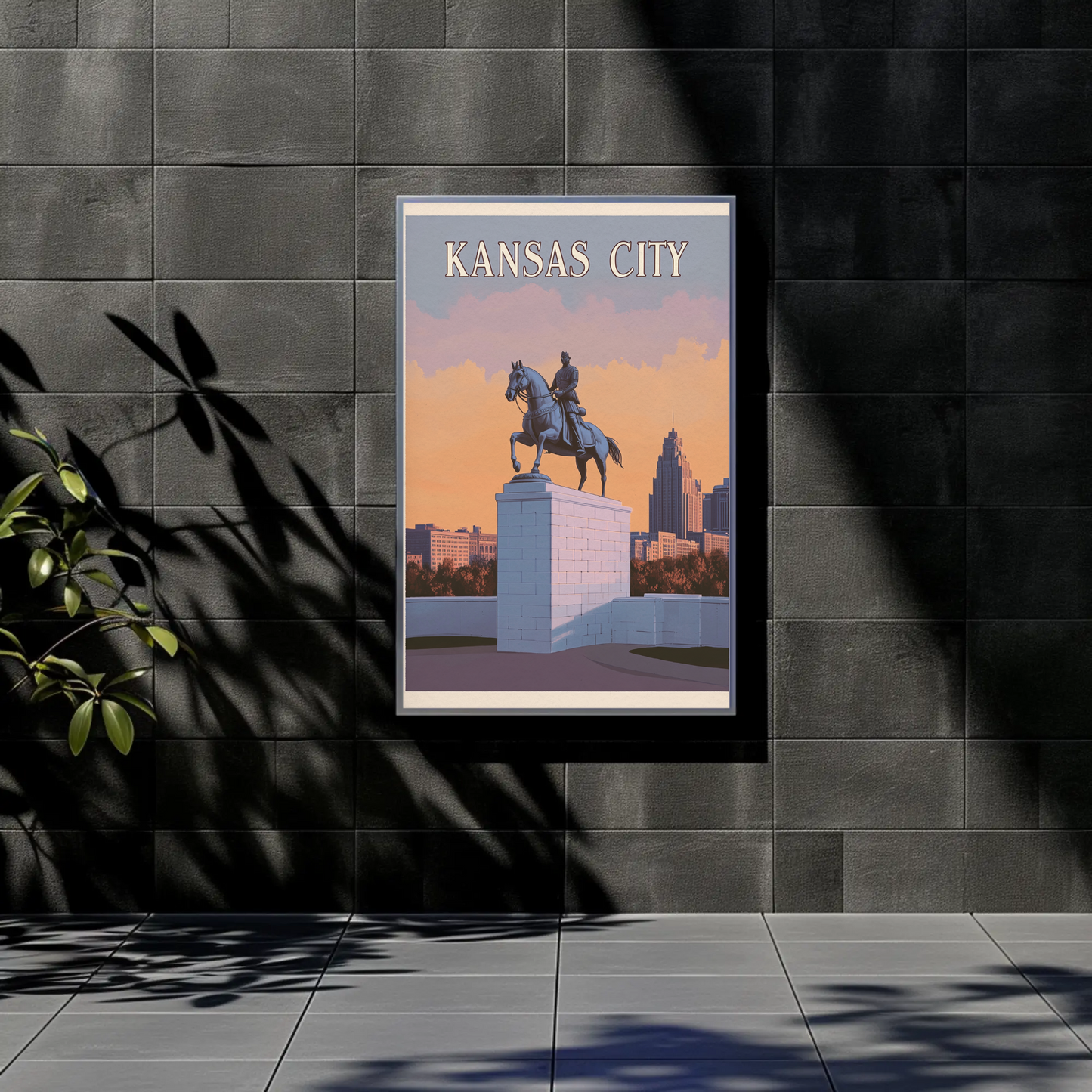 Kansas City Vintage Poster Sunset Statue