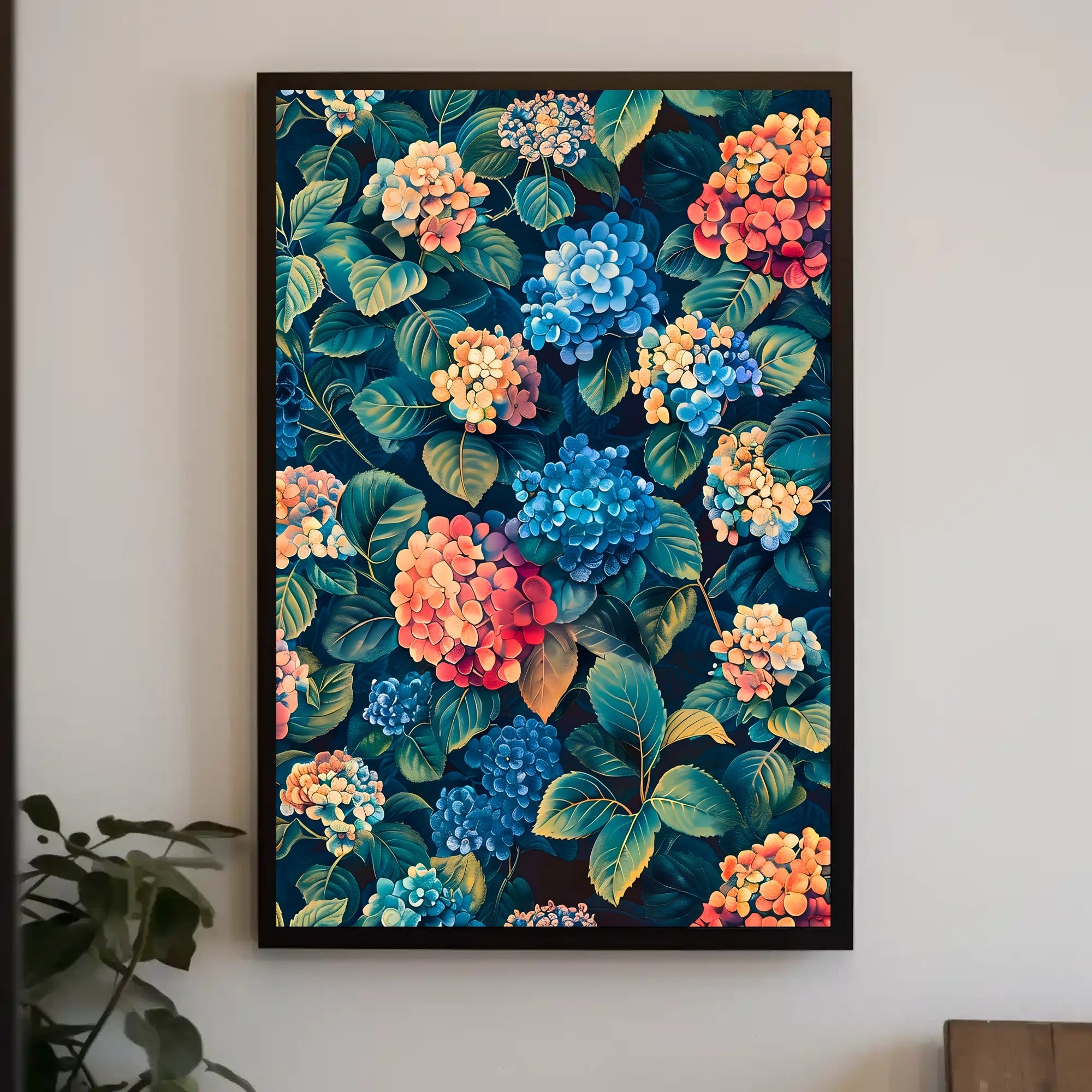 Vibrant Hydrangea Blossom: Ultra-Realistic Artistic Poster