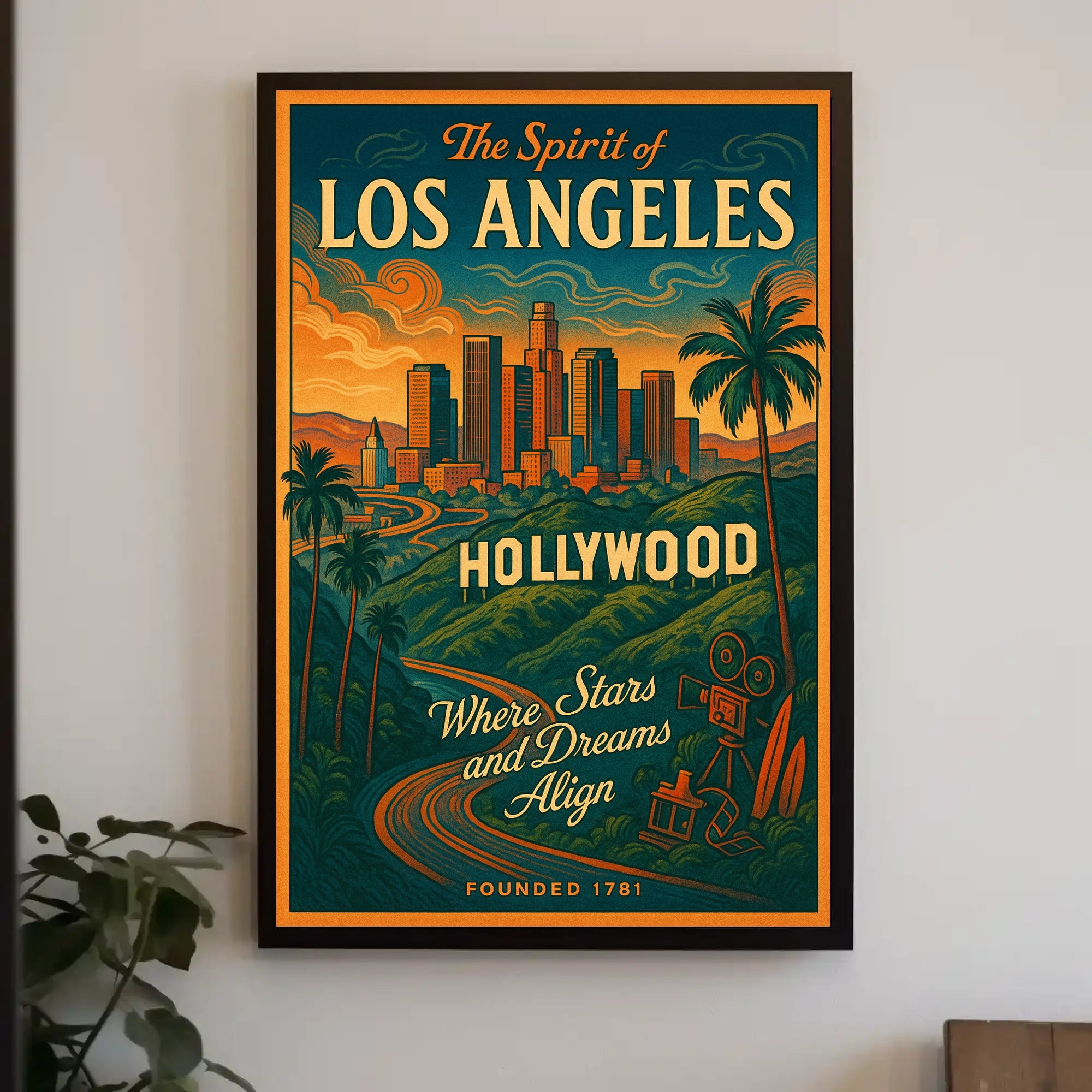 Los Angeles Hollywood Retro Vintage Travel Poster
