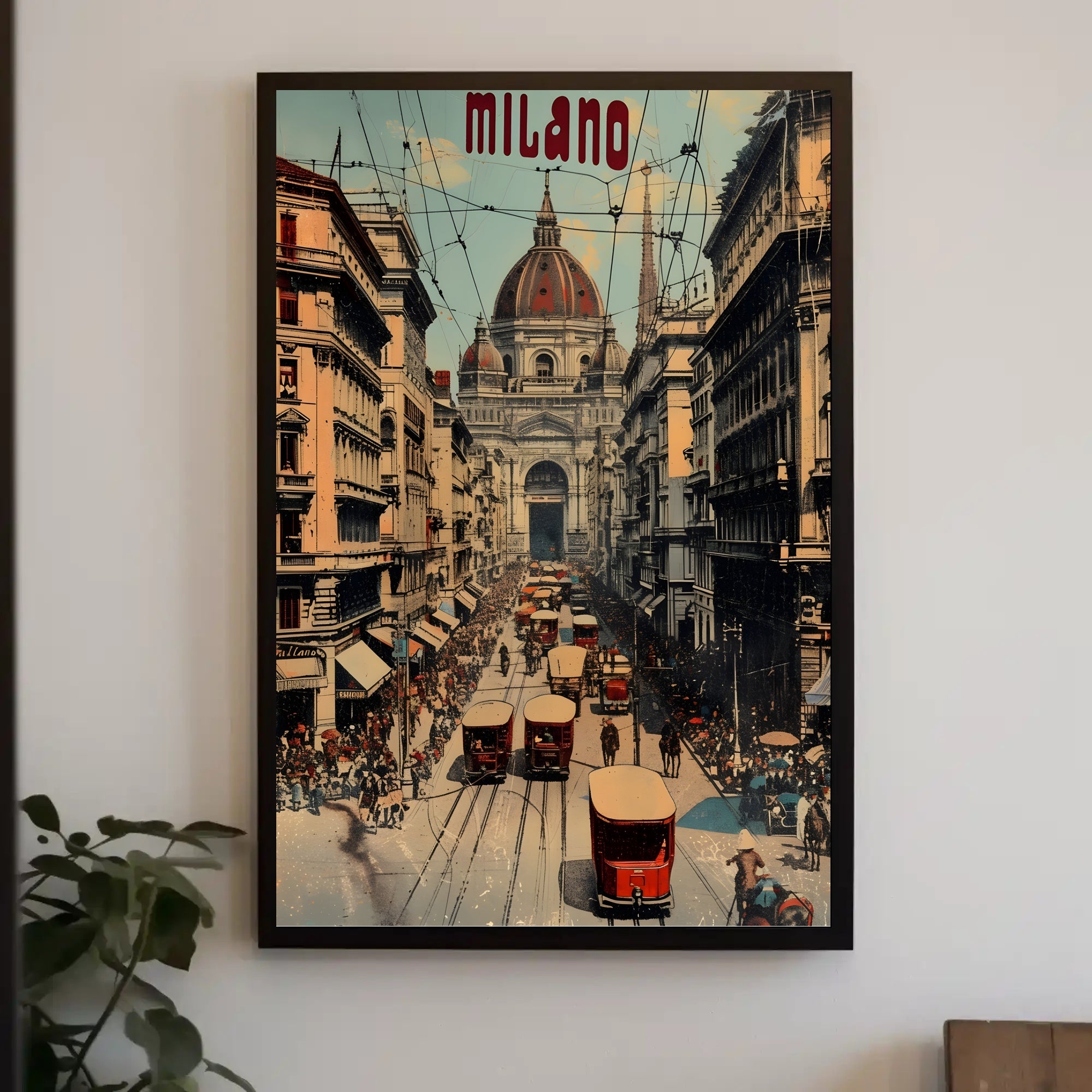 Bustling Milan Street Scene, Vintage Italian Cityscape Poster