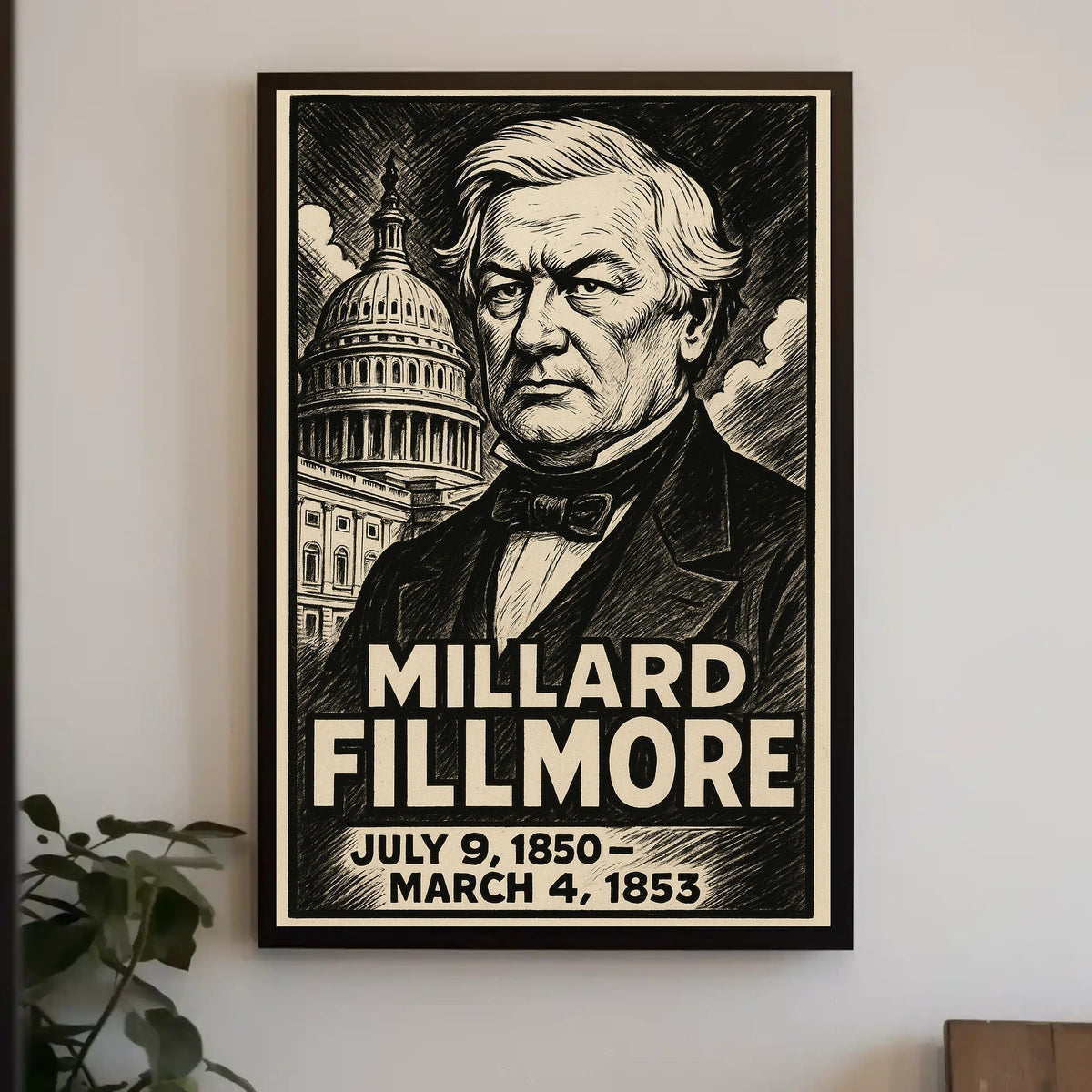 Millard Fillmore 13th President of the United States B & W Comic Sketch Poster