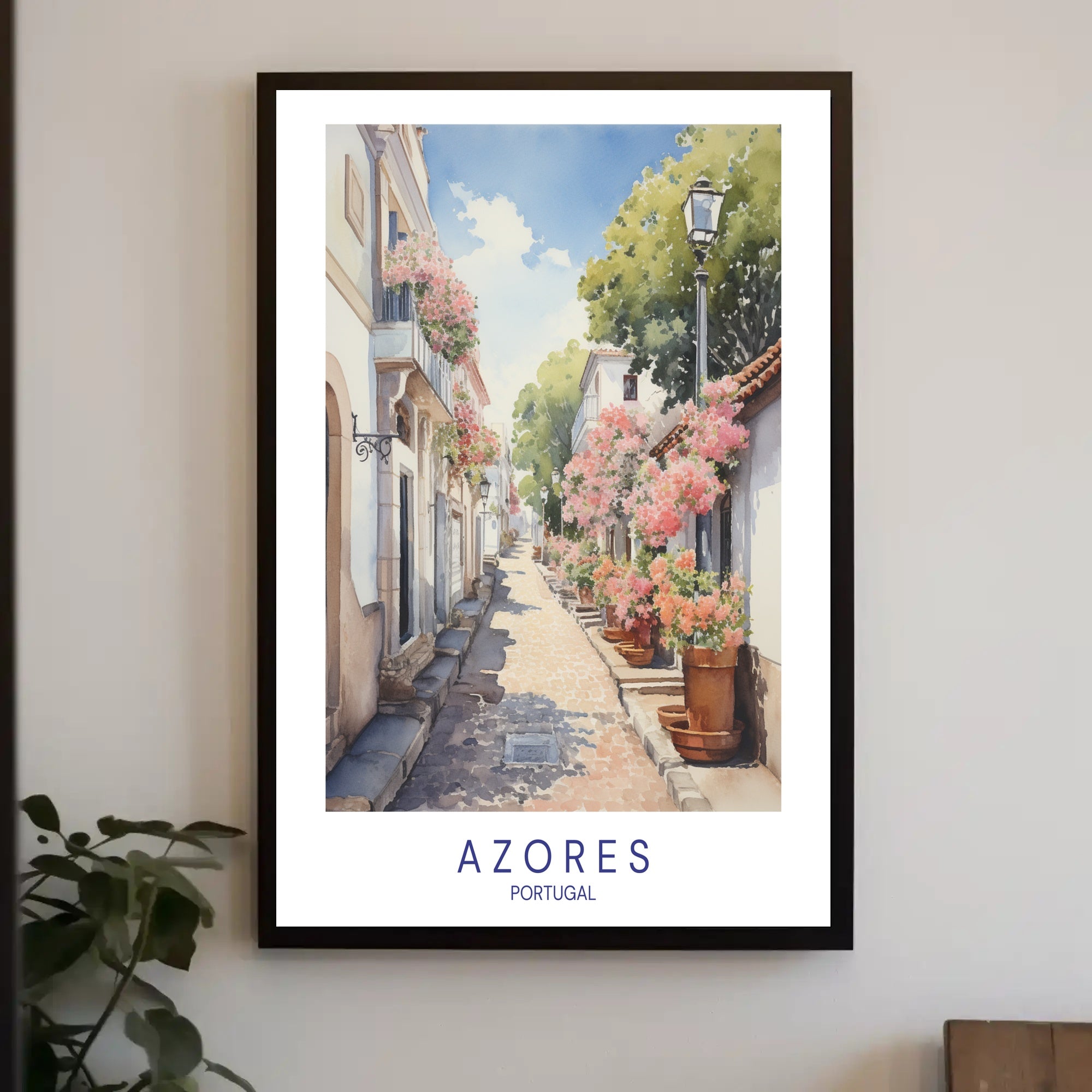 Charming Azorean Street Scene Travel Poster PosterGoat
